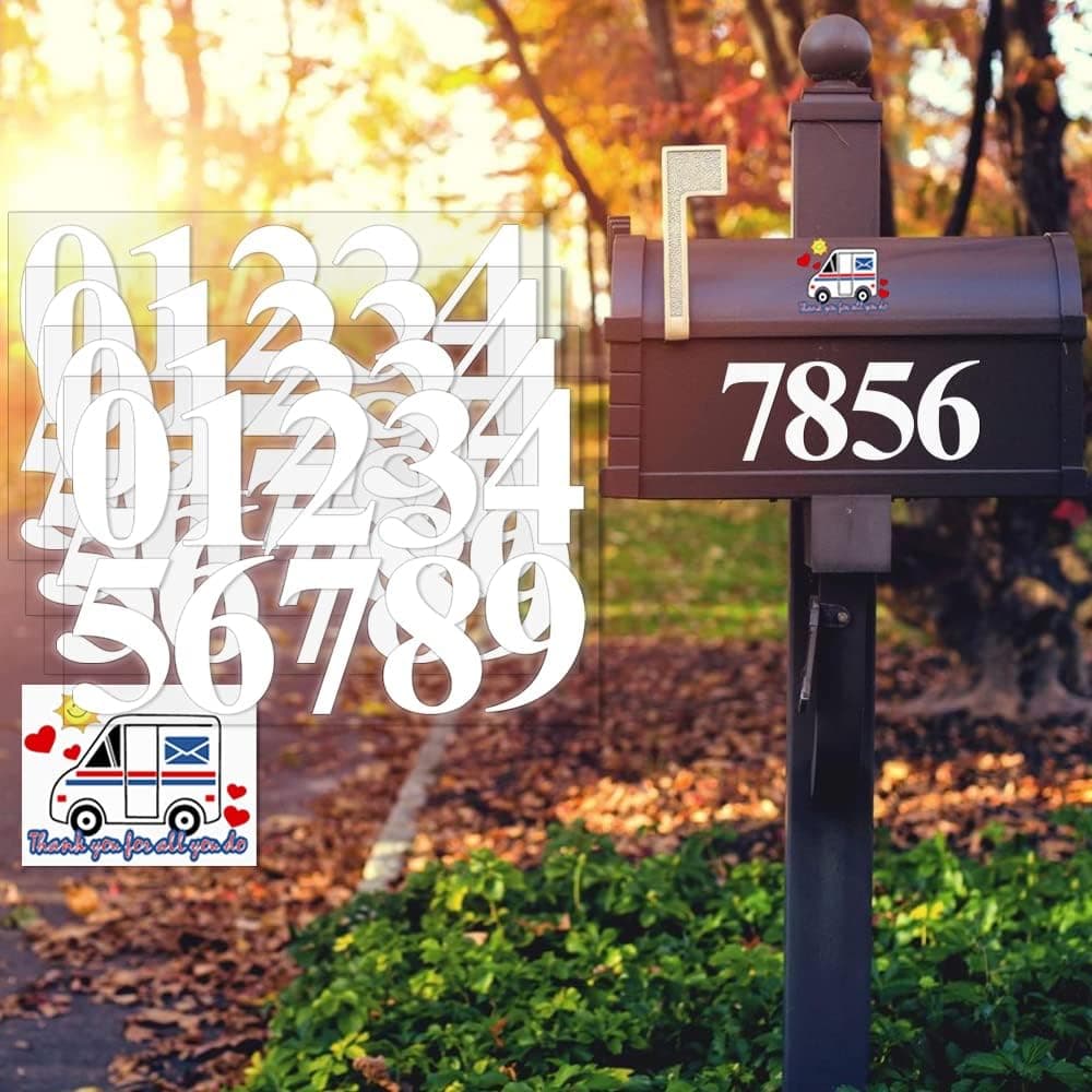 3 Inch Reflective Mailbox Numbers (0-9, 4 sets) with Thank You Sticker Waterproof Self Adhesive Vinyl Numbers for Mailbox, Signs, Window, Door, Cars, Trucks, Home, Business, Address Number