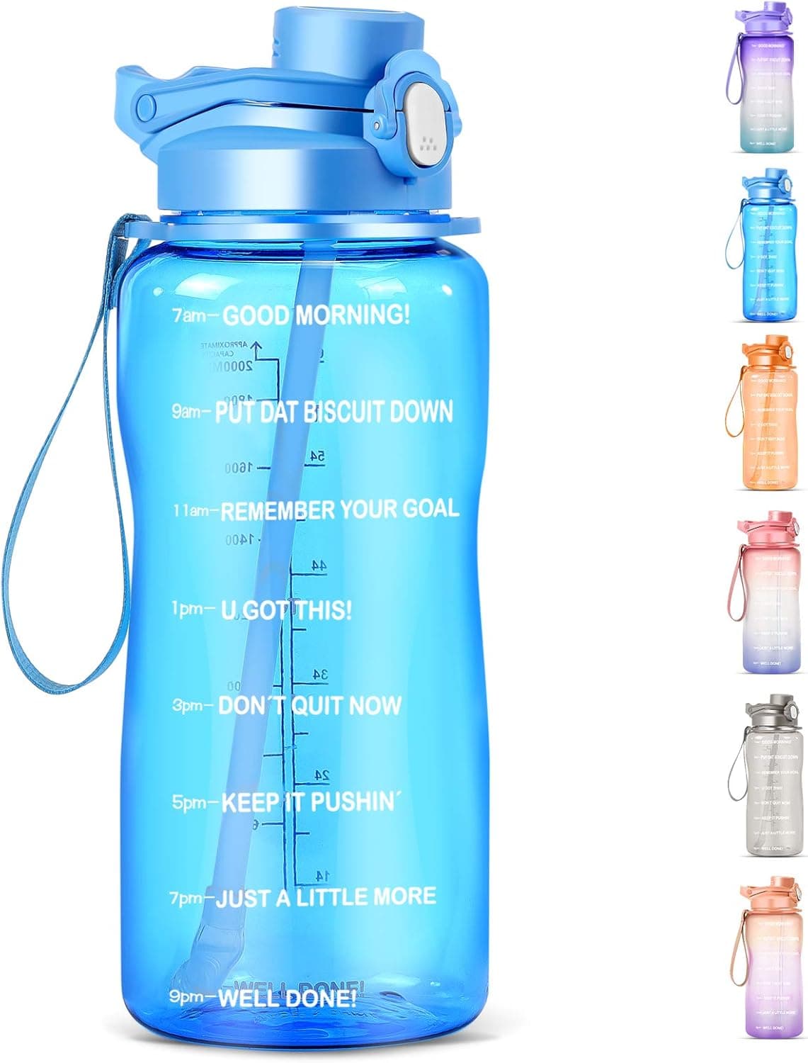 HydMotor 64oz/Half Gallon Water Bottle with Straw, BPA Free Water Bottles with Times to Drink, Ensure You Drink Enough Water for Daily Life.