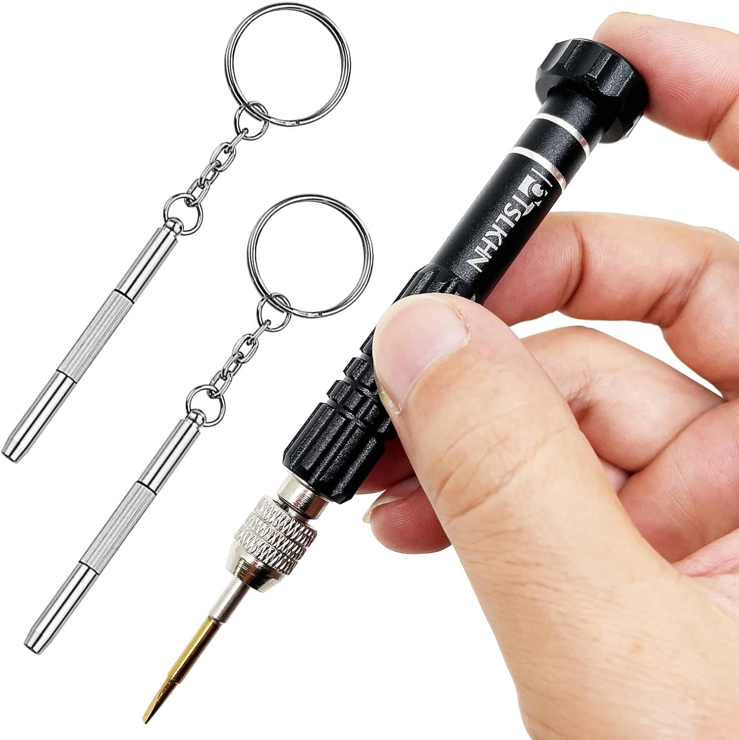 PTSLKHN Eyeglass Screwdriver, 5-in-1 Multifunctional Small Screwdriver, S2 Steel Glasses Screwdriver Kits for Eyeglass, Sunglasses, Electronics, Cellphone, Jewelry and More (Black)