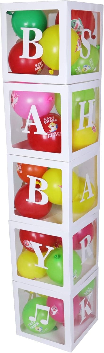 Ecorn Shark Baby Decoration Boxes for Shark Party Supplies, 12 x 12 x 12 in, 5 CT (BALLOONS NOT INCLUDED)