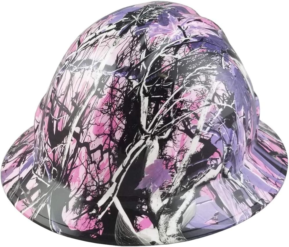 Hydrographic Full Brim Hard Hats with 6 Point Suspension - Glamour Camo Pink and Purple