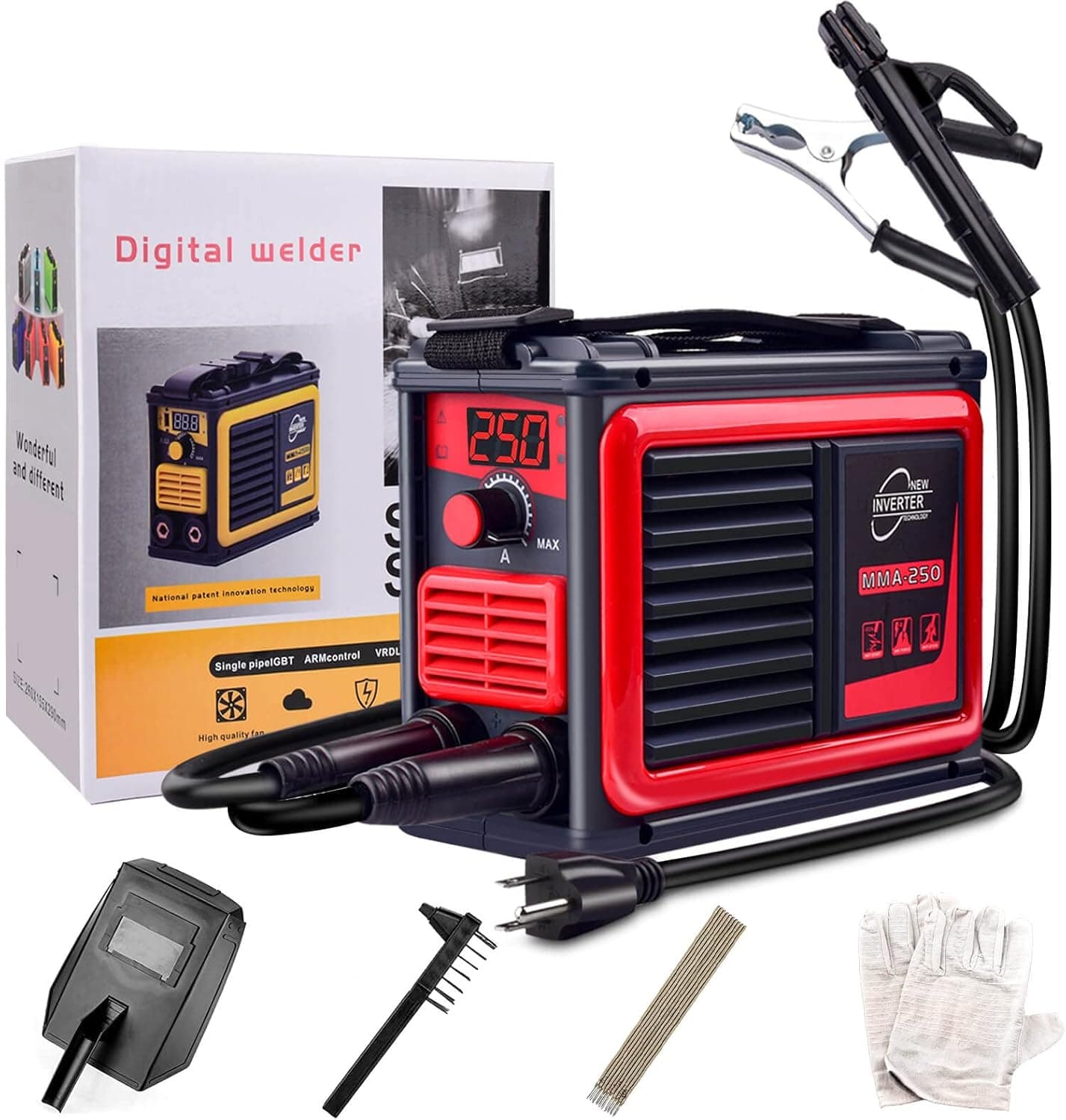 Welding Machine, Upgraded MMA-250A 110V Welder Machine,Portable Stick Welder IGBT Digital Display LCD,Home DIY Arc Welder,Hot Start Arc Force Anti-stick Mini Welder,360°large Area Heat Dissipation …