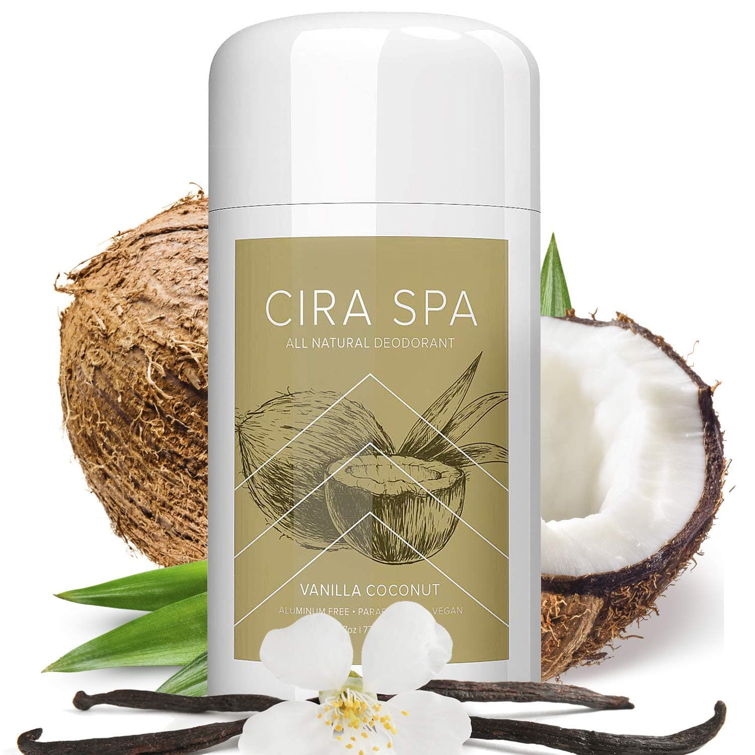 CiraSpa All Natural and Organic Deodorant, Aluminum-Free, Vanilla Coconut, Vegan, Great for Sensitive Skin, Men or Women 2.7 Ounce