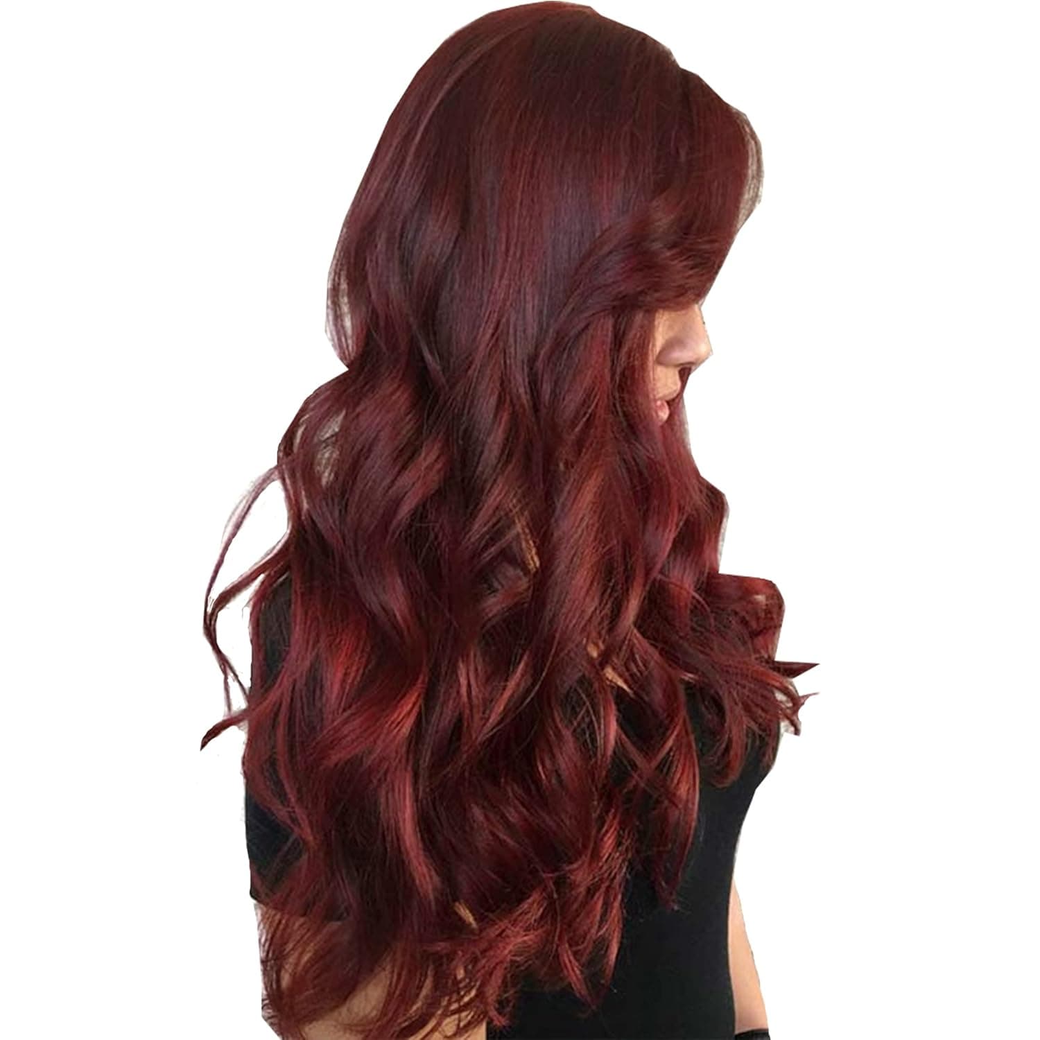 Tinaforld Red Color Loose Wave Hair Wig with Bangs Synthetic Long Curly Wig 28 Inches Colorful Red Wigs for Fashion Women (Red)