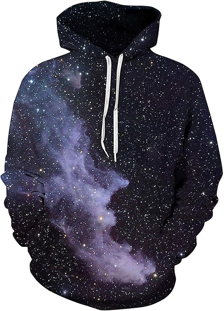 Unisex Realistic 3D Print Galaxy Pullover Hooded Sweatshirt Hoodies with Big Pockets,l/xl,Black Galaxy