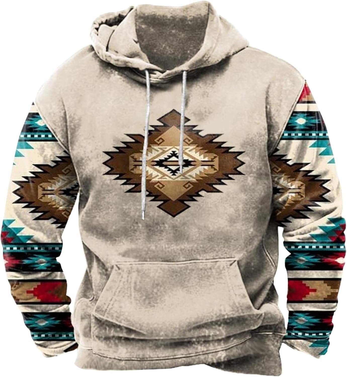 Men's Western Aztec Tribal Sweatshirt Ethnic Printed Graphic Hoodie Winter Fashion Casual Pullover Tops with Pocket