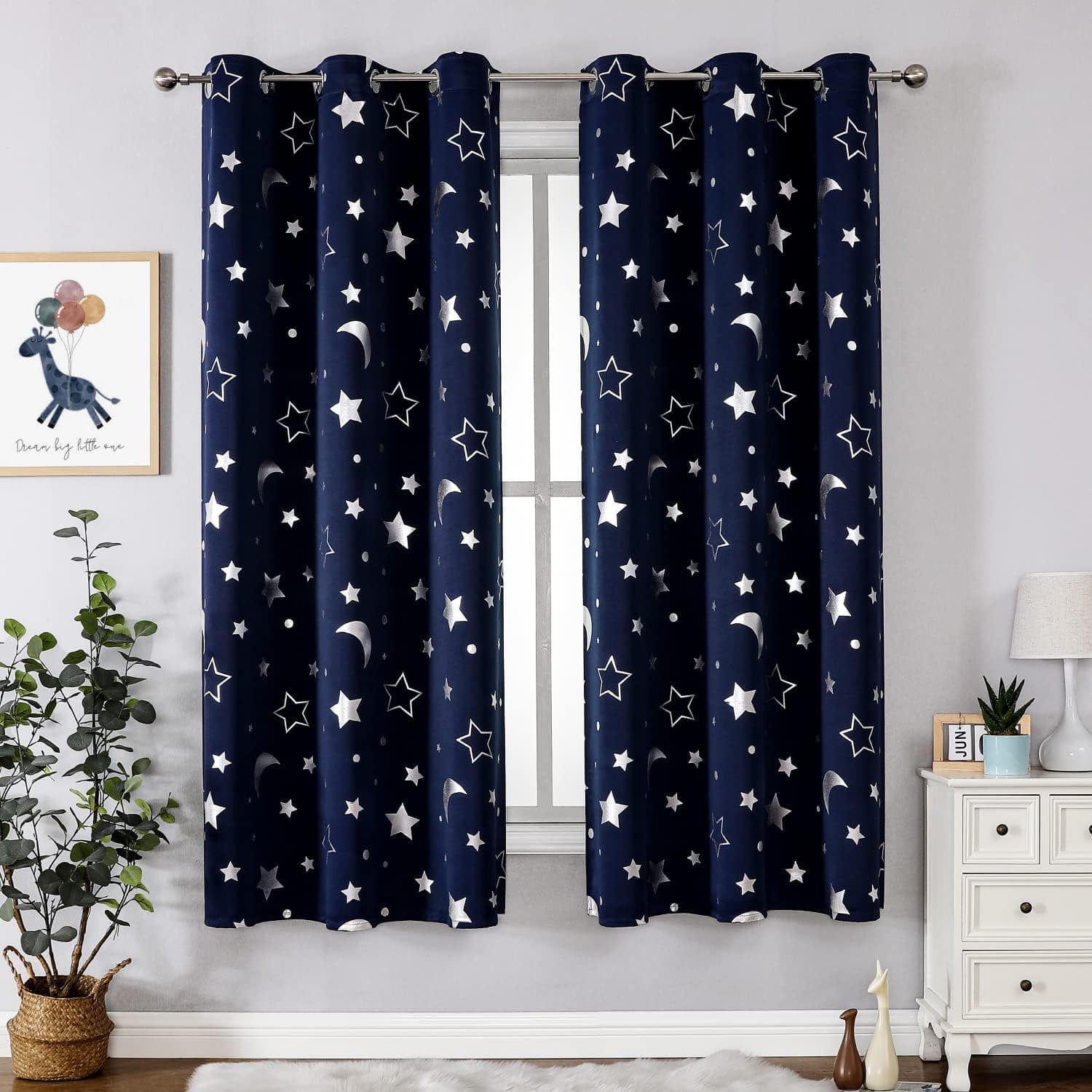 Loyala Black Out Curtains, Star Curtains for Kids Room, Bedroom Curtains, Soundproof Curtains, Thermal Insulated Drapes, Nursery Curtains, Metal Grommet, Navy Blackout Curtains, 52 X 84 Inches