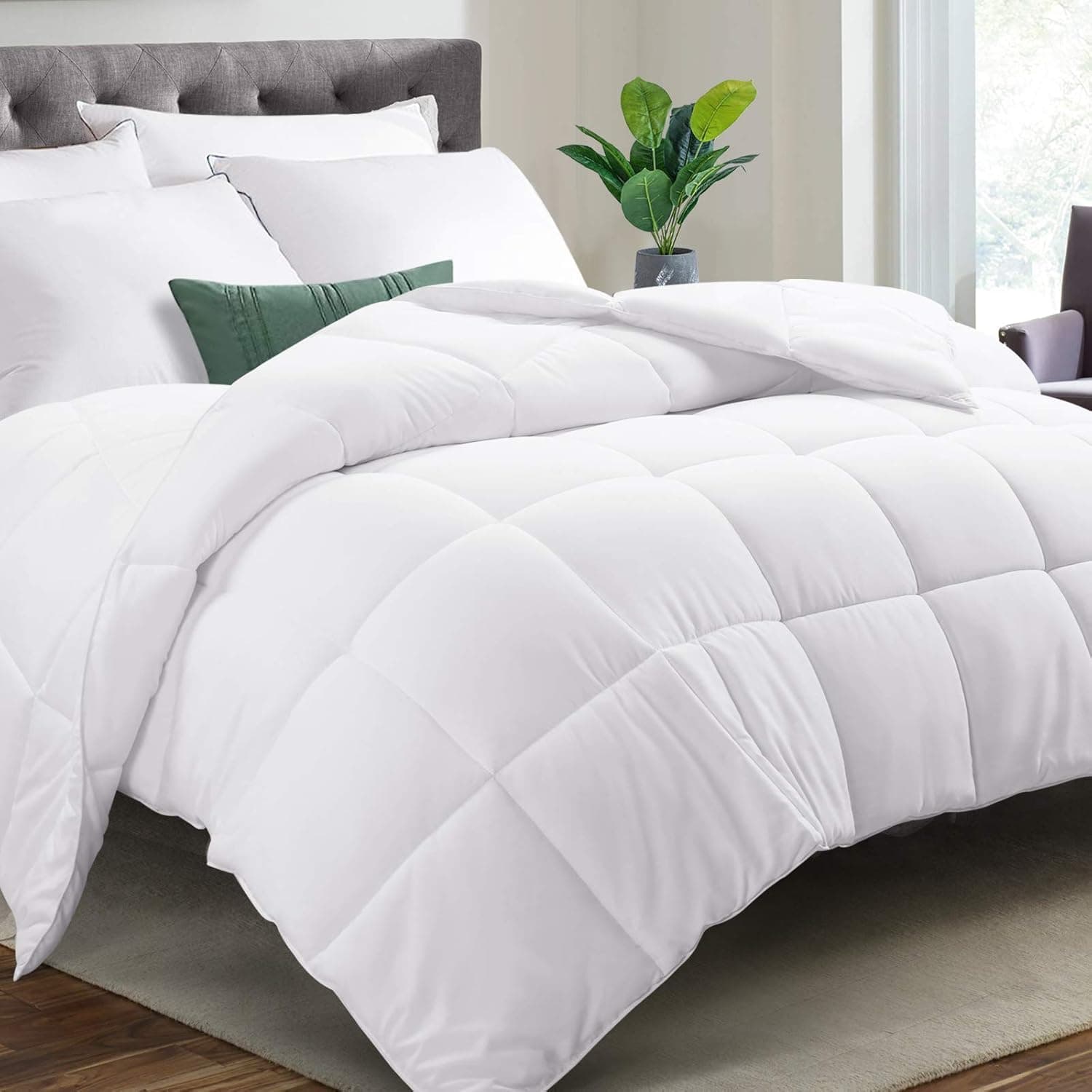 COOSLEEP HOME All Season California King Down Alternative Comforter with Corner Tabs-Soft Duvet Insert Quilted-Stand Alone-Machine Washable Fluffy(White) 96x104 Inch