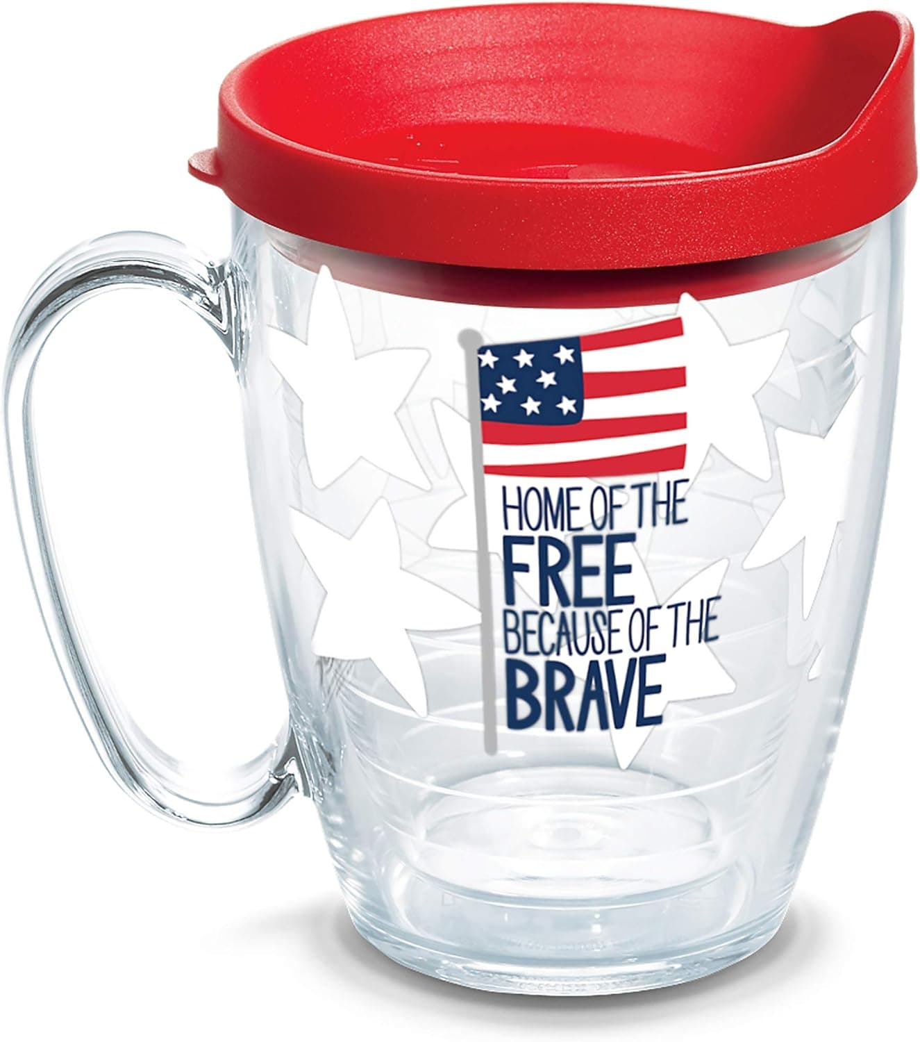 Tervis Coton Colors - Home of the Free Insulated Tumbler with Wrap and Red Lid, 16oz Mug, Clear