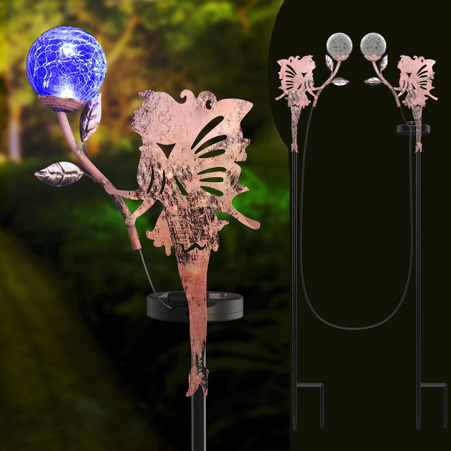 2 Pack Outdoor Solar Lights Garden Crackle Glass Globe Stake Lights, Outdoor Yard Decor, Outdoor Decorations Waterproof Lights for Outside, Walkway, Yard, Lawn, Patio or Courtyard