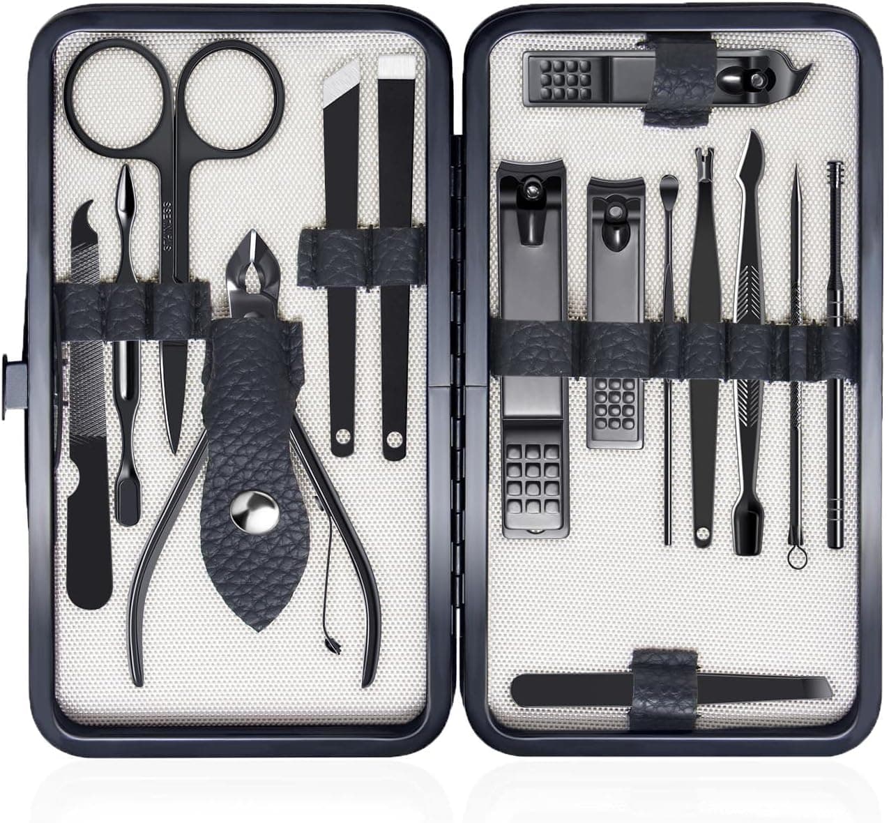 FIXBODY Nail Clippers Kit, Professional Pedicure Set and Manicure Kit with Cuticle Trimmer, 15 Pieces Stainless Steel Fingernail Clipper and Toenail Clipper Set with Travel Case, Gift for Men, Women