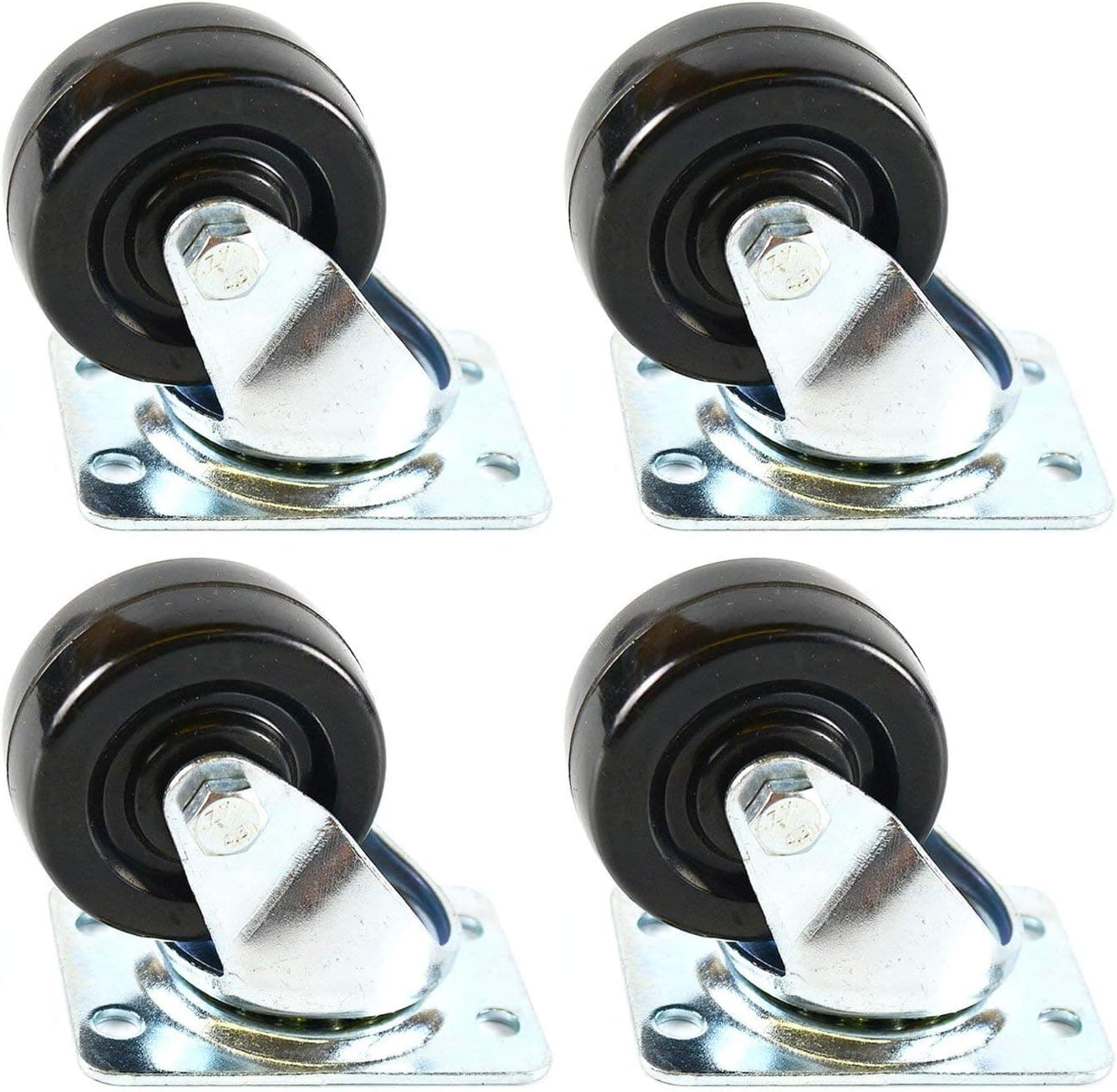 NK 3-inch Hard Rubber Wheel Swivel Plate Casters, Set of 4