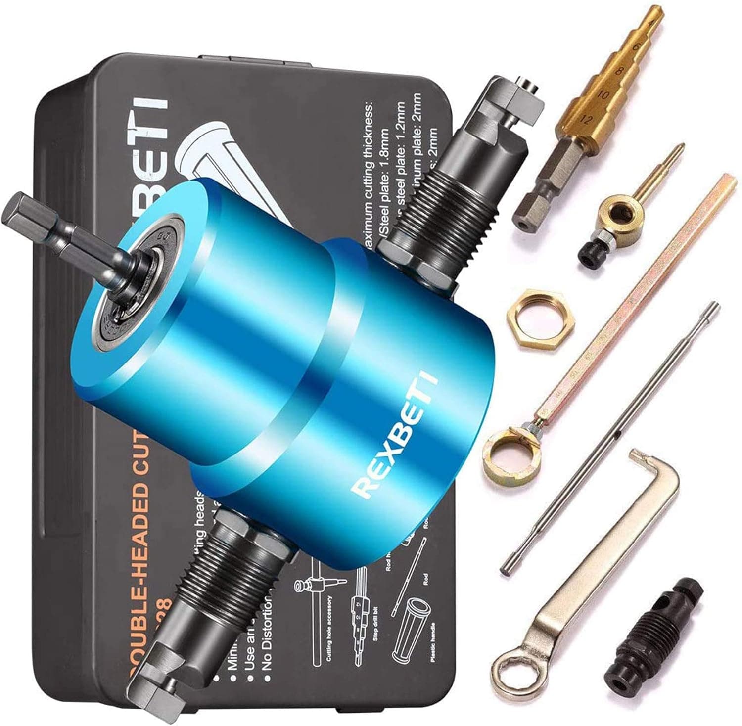 REXBETI Double Head Sheet Nibbler Metal Cutter, Quality Nibbler Drill Attachment for Straight Curve and Circle Cutting, Maximum 14 Gauge Steel