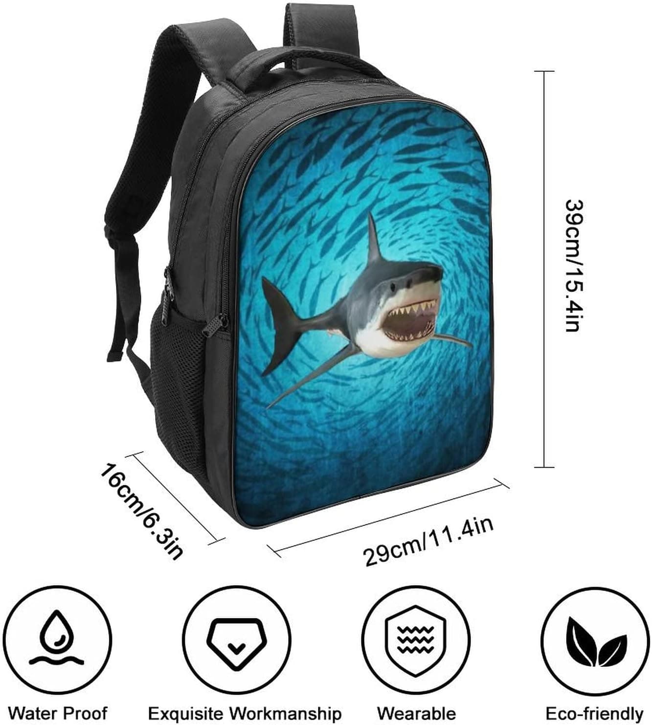 Cute Cool Shark Print Student School Backpack for girl&boys's 3D Animals Travel School Sport Bagpack /16inch (shark-1)