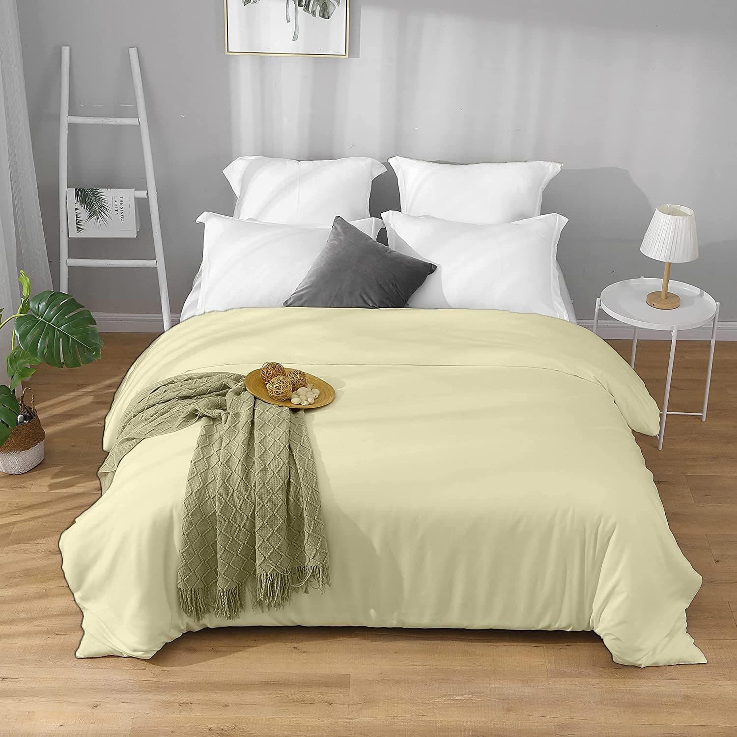 Precious Star Linen Ivory Solid | Full/Queen 90x90 | 3 Pieces Duvet Cover Set Soft & Cozy Egyptian Cotton | Zipper Closure & Corner Ties | 1 Duvet Cover with 2 Pillow Sham