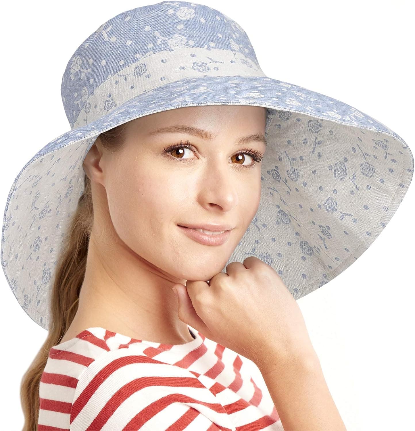 Womens 5'' Super Wide Brim Sun Hats Summer UPF 50+ Beach Hat Foldable Floppy Rose Cap