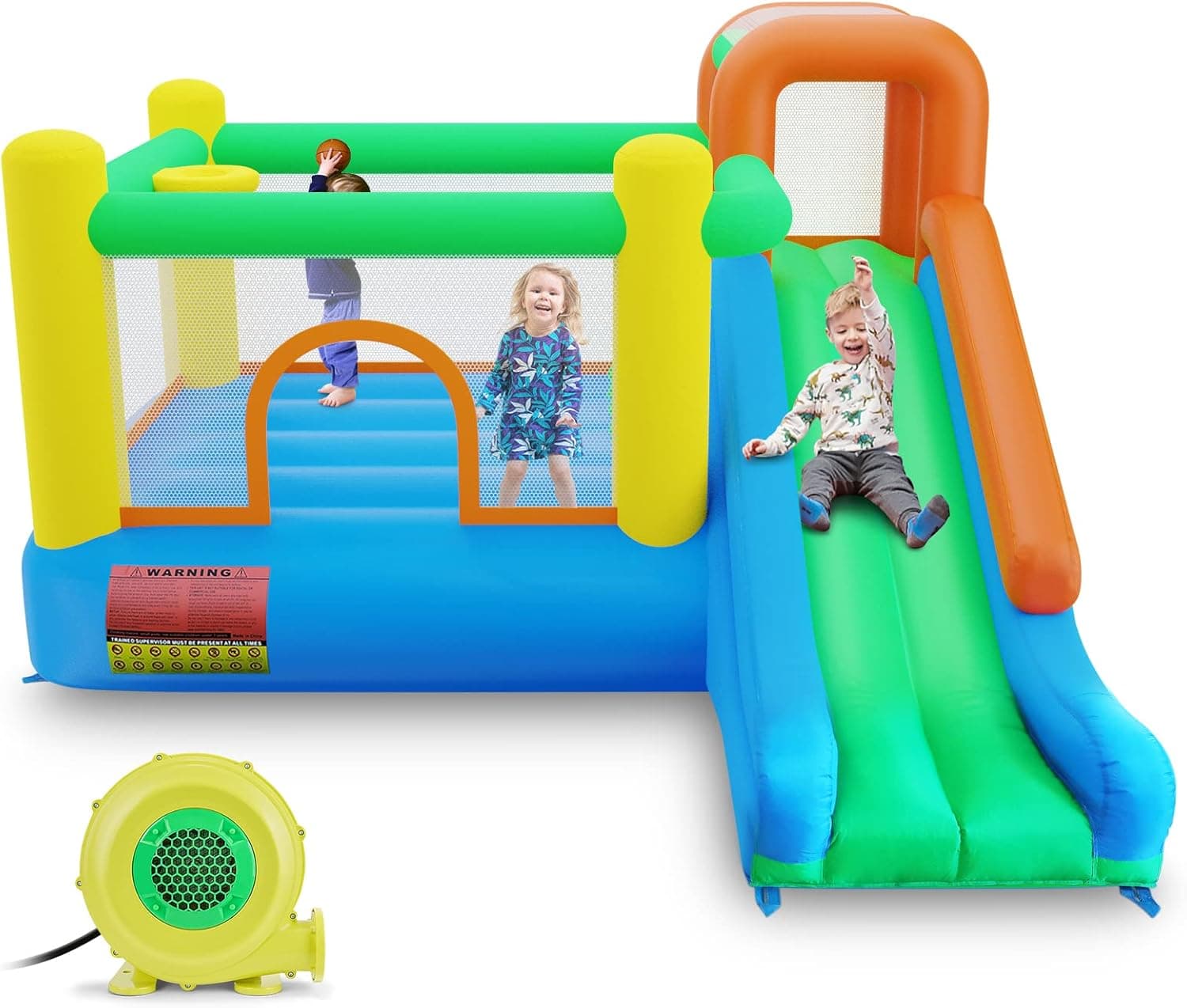 Amictoy Bounce House with Blower, 2023 Upgraded Inflatable Bounce House for Kids 5-12, Bouncy Castle with 7ft Long Slide, Bouncing Area for Outdoor Indoors, Safety Certified