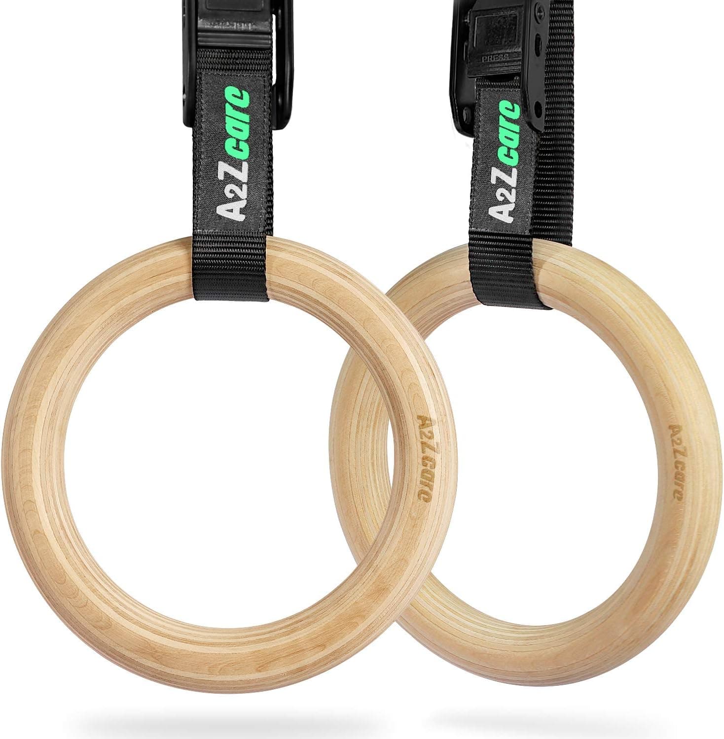 A2ZCARE Gymnastic Rings, Exercise Rings with Adjustable Buckle and Long Straps, Non-Slip Training Rings, Olympic Gym Rings for Home Gym Full Body Workout