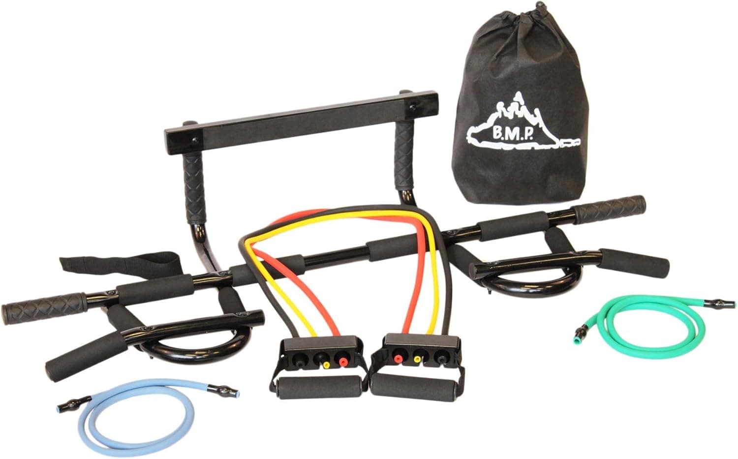 Black Mountain Products New Heavy Duty Doorway Chin Up Pull Up Bar and New 5 Strong Man Set of Resistance Bands