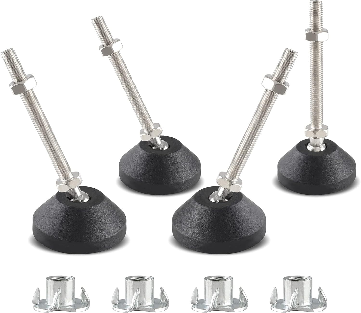 Jiozermi 4 Pcs Adjustable Leveling Feet, Swivel Furniture Levelers Legs, Table Leg Extenders Glide for Chairs Workbench Cabinets Shelving Rack, 1.9" Dia Base, M8 Thread Size, 3" Thread Length