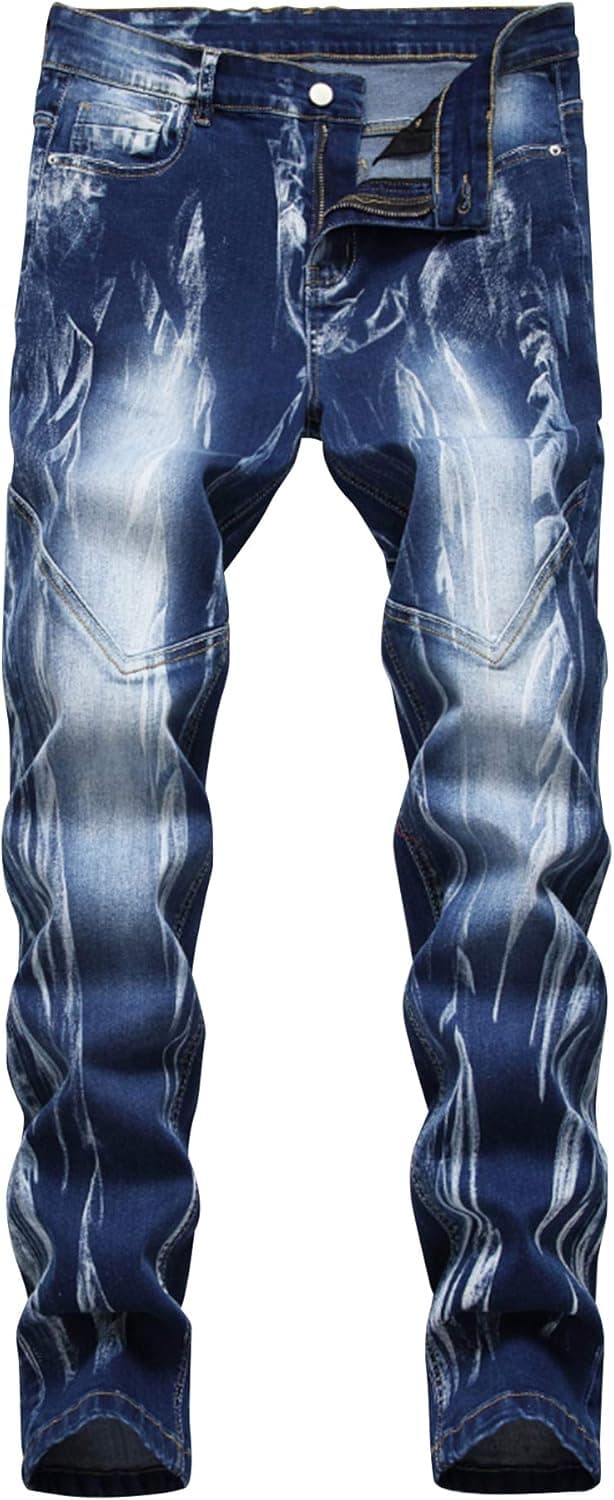 KUYIGO Men's Fashion Slim Straight fit Biker Jeans with Zipper Deco