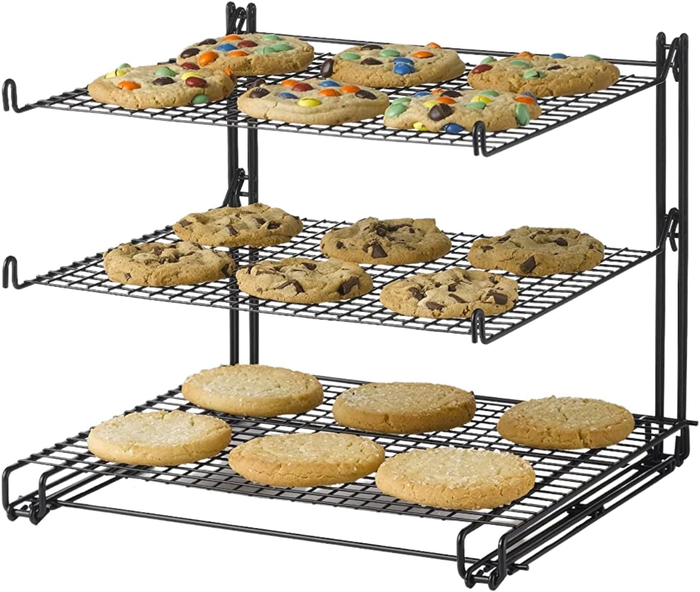 Nifty 3-Tier Cooling Rack – Non-Stick Coating, Wire Mesh Design, Dishwasher Safe, Collapsible Kitchen Countertop Organizer, Use for Baking Cookies, Cakes, Pies