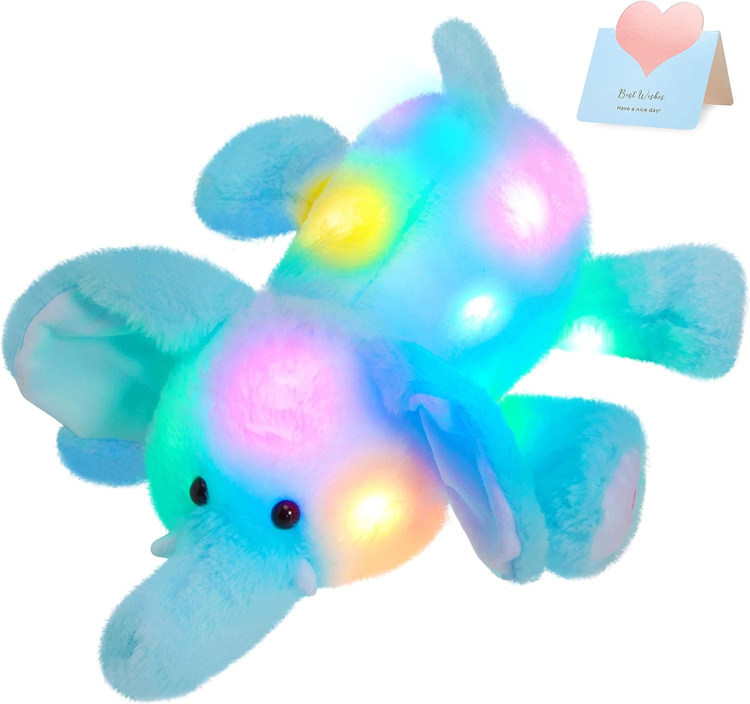 SpecialYou Glow Elephant Stuffed Animals LED Light Up Plush Toy Soft and Cute Animal Pillow Gift for Kids Toddlers on Birthday Holiday,Blue 16 Inches