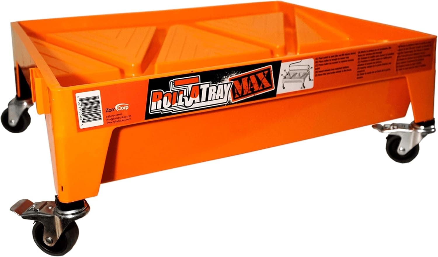 Orange, Large Paint Tray on Wheels, Roll A Tray Max