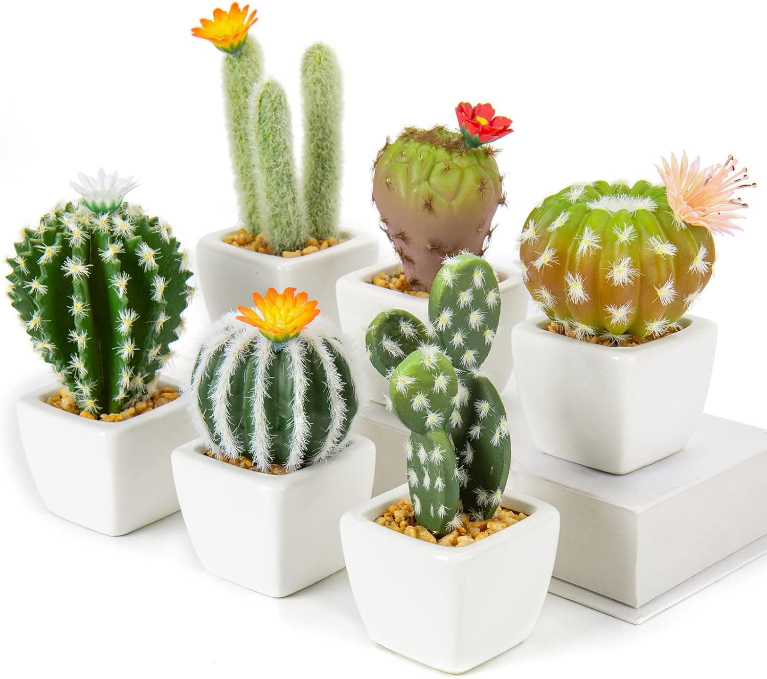 Mini Artificial Cactus Plants in Ceramic Pots 6 Pcs Potted Faux Succulents in Pots Fake Potted Plants Cactus Decor Small Artificial Plants for Home Decor Indoor Office Desk Tabletop Shelf