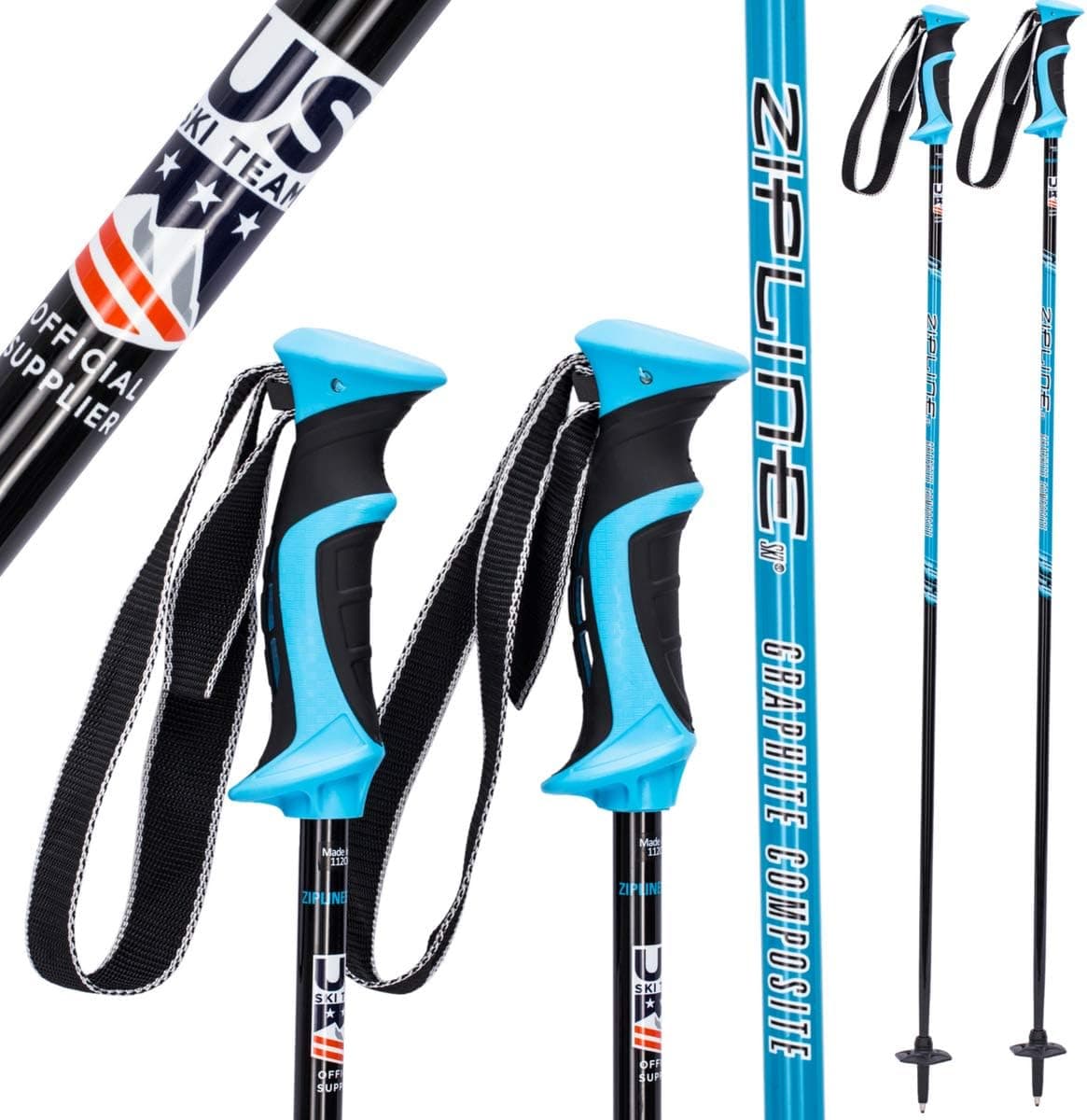 Ski Poles Graphite Carbon Composite - Zipline Lollipop U.S. Ski Team Official Supplier (Blueberry, 46" in./117 cm)