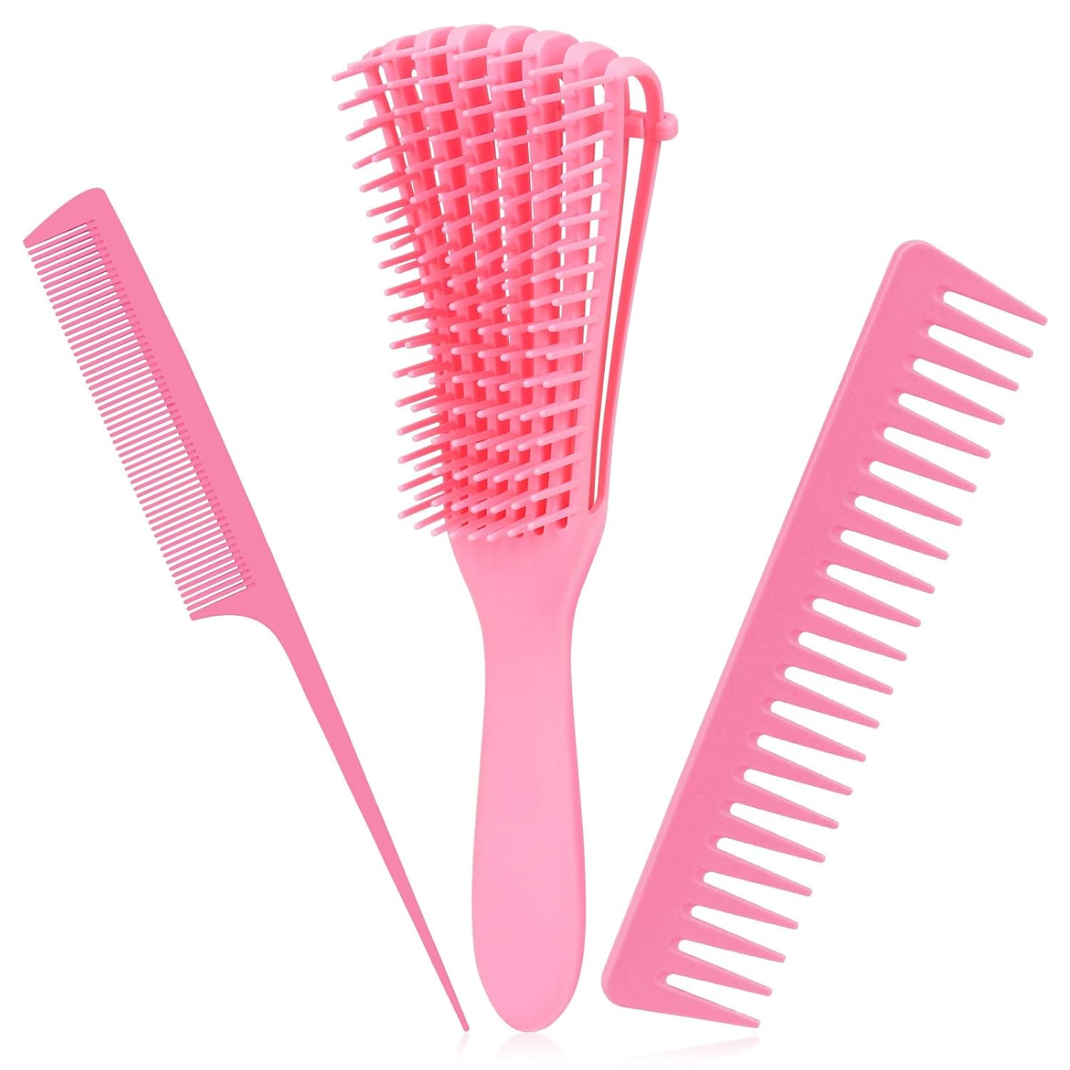 TOPTEAM Detangling Brush 3 Pieces Hair Brush Set for Afro America/ African Hair Textured 3a to 4c Kinky Wavy/ Curly/ Coily/ Wet / Dry/ Oil/ Thick/ Long Hair, Knots Detangler Easy to Clean (Pink)