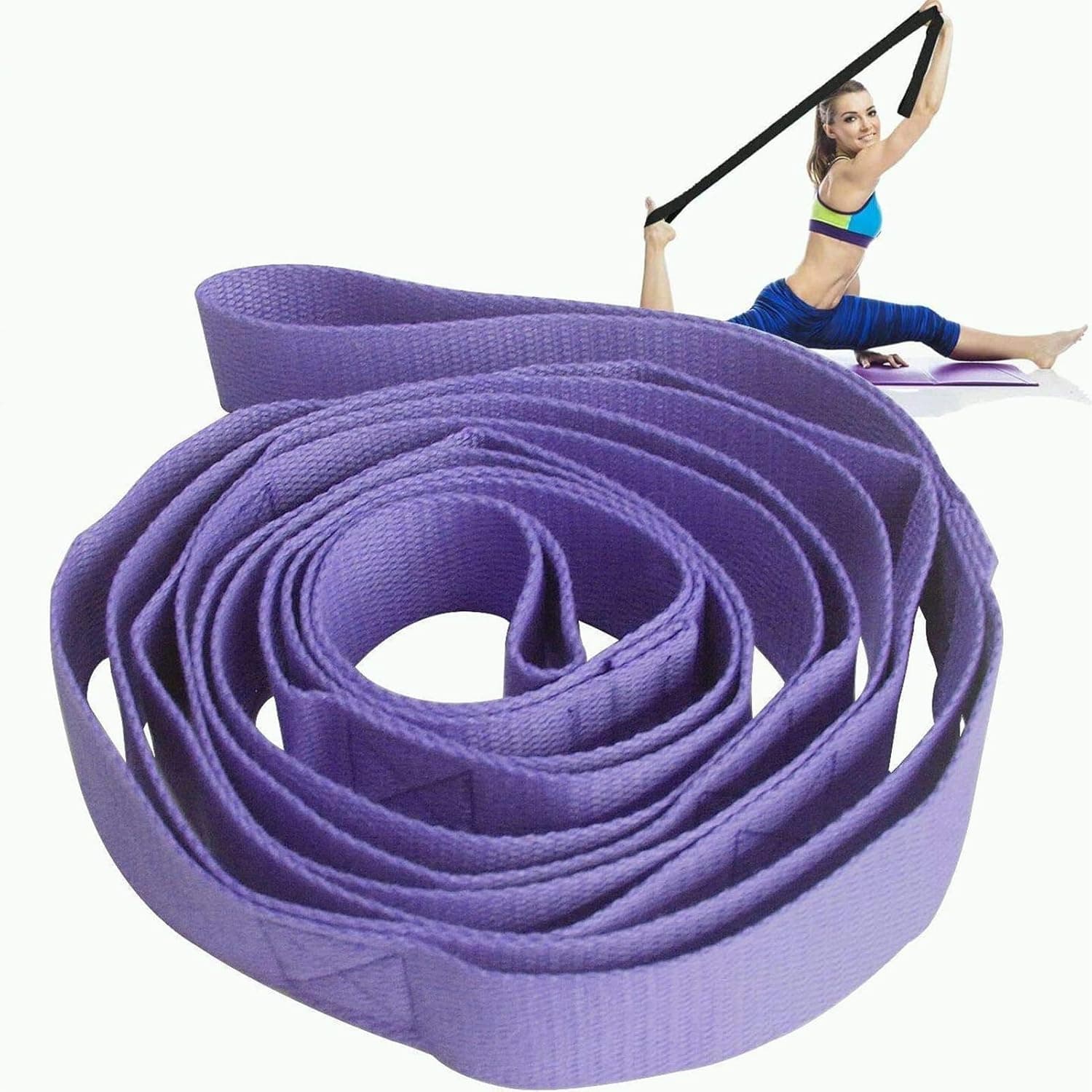 MJIYA Yoga Stretch Exercise Strap with 10 Flexible Loops Thicken Exercise Band Gravity Fitness Stretching Strap Physical Therapist Recommended Exercises and Pilates Workouts