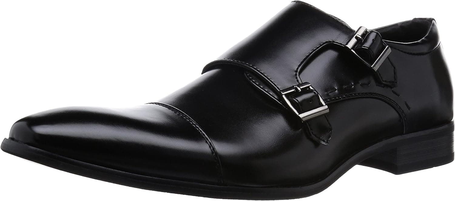 MM/ONE Mens Double Monkstrap Shoes Oxford Dress Shoes Memory Foam Insole Cap Toe Shoes Black Dark Brown