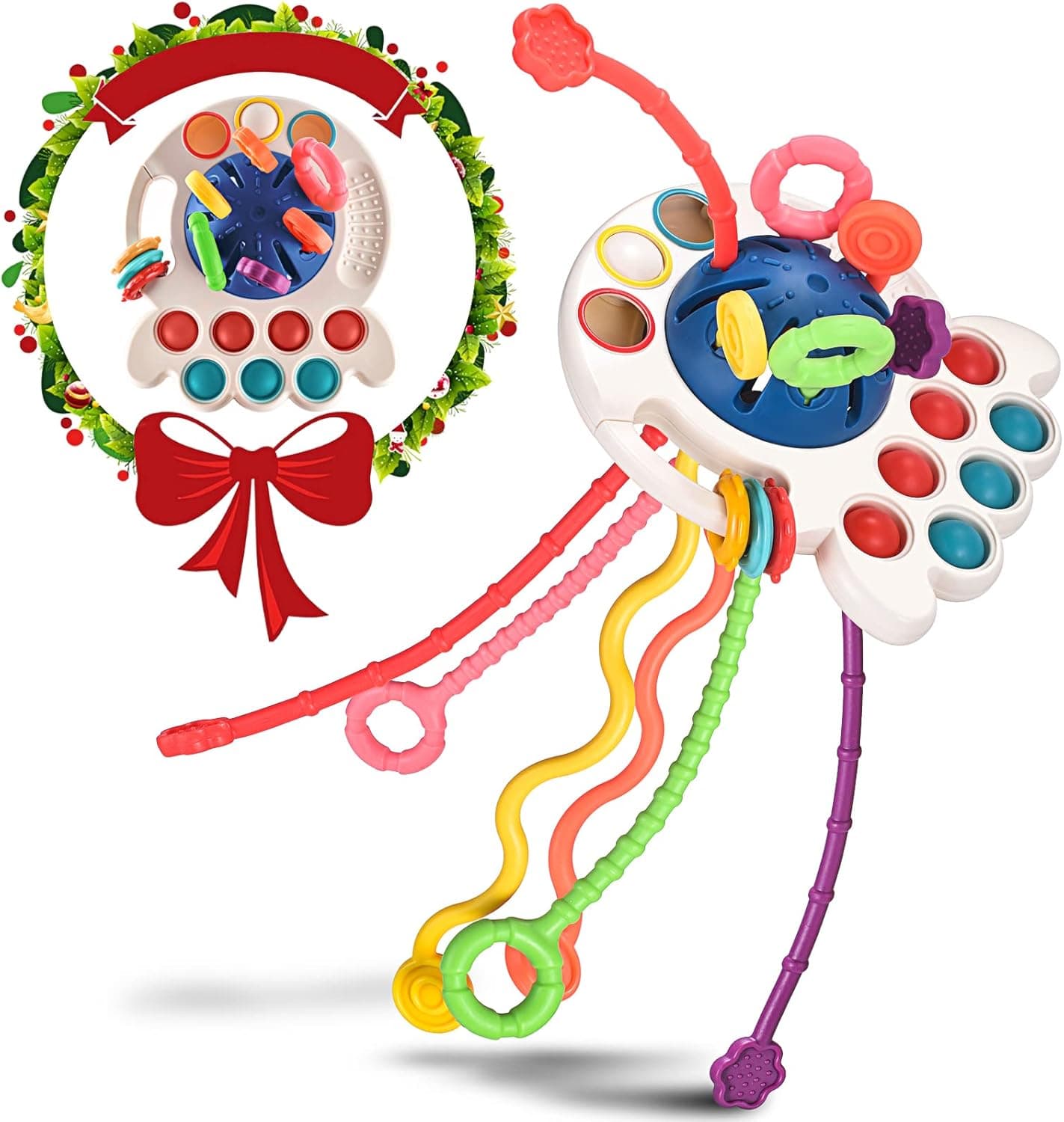 DOQUO Baby Toys 12-18 Months Sensory Toys for Babies 6-12 Months Baby Pull String Activity Toys Food Grade Montessori Toys for 1 Year Old Early Educational Interactive for Babies 18+ M Blue