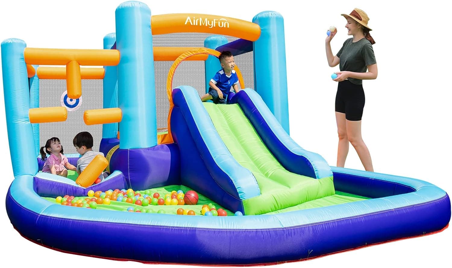 AirMyFun Bounce House with Blower, Inflatable Bounce House for Toddlers 1-3, Castle Bouncer Slide Large Jump Play Area, Bouncy Castle Repair Patches and Storage Bag