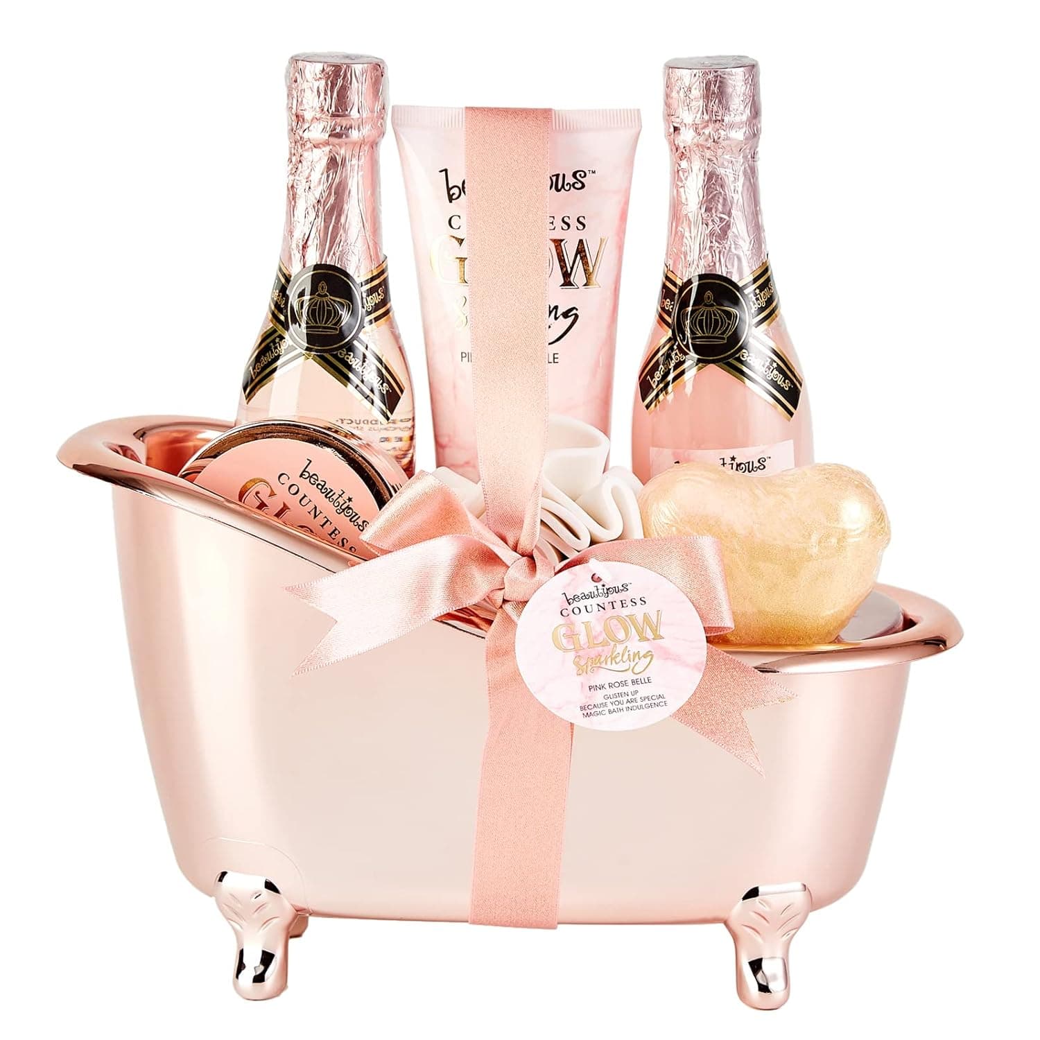 Spa Gift Baskets for Women, Bath and Body Set, Spa Kit Gifts, Birthday Gifts for Her, 7 Pcs Bath and Body Kit Sets, Rose Scent Relaxing Spa Gifts Includes Bath Bomb