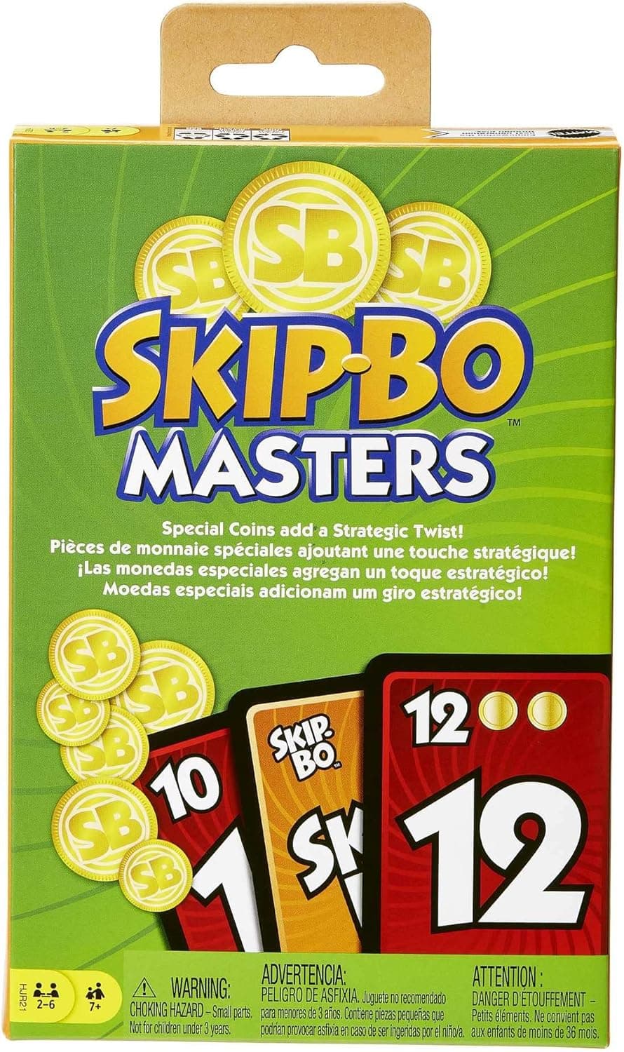 Mattel Games Skip-Bo Masters Card Game for Adults, Family Games for Game Night, Play Numbers in Order for 2-6 Players