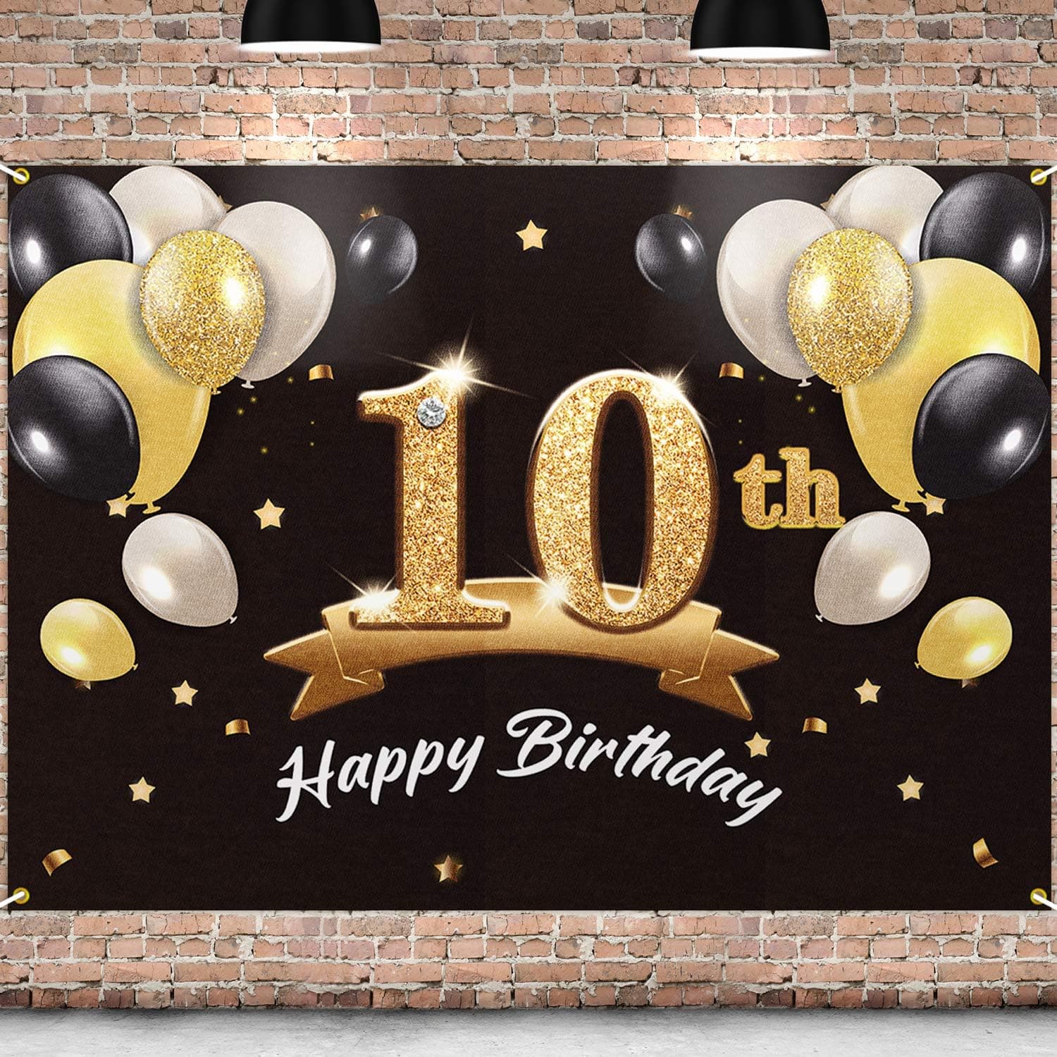 PAKBOOM Happy 10th Birthday Banner Backdrop - 10 Birthday Party Decorations Supplies for Boys - Black Gold 4 x 6ft