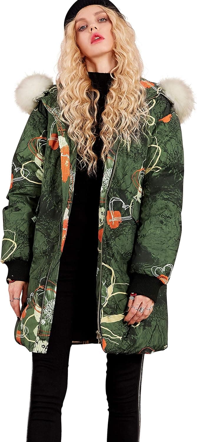 Elf Sack Women Down Jacket with Faxu Fur Trim Hood Winter Eiderdown Outwear Coat Maxi Quilted Down Parka