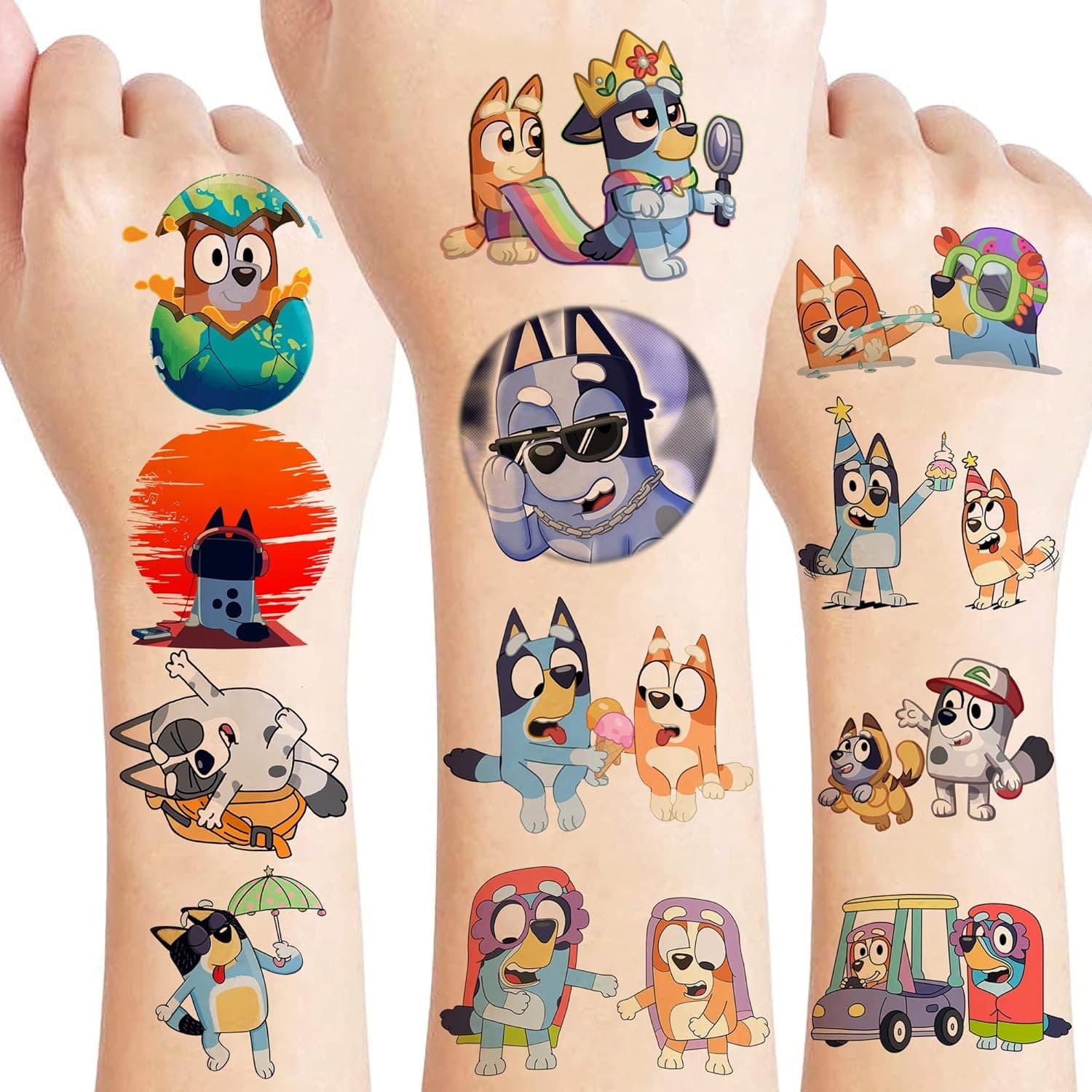 Dog Temporary Tattoo 8 Sheets 96PCS Cartoon Birthday Themed Party Supplies Decoration Favors Cute Sticker Tattoos Gift for Kids Boys Girls Home Activity Class Prizes Carnival Christmas Rewards, Green