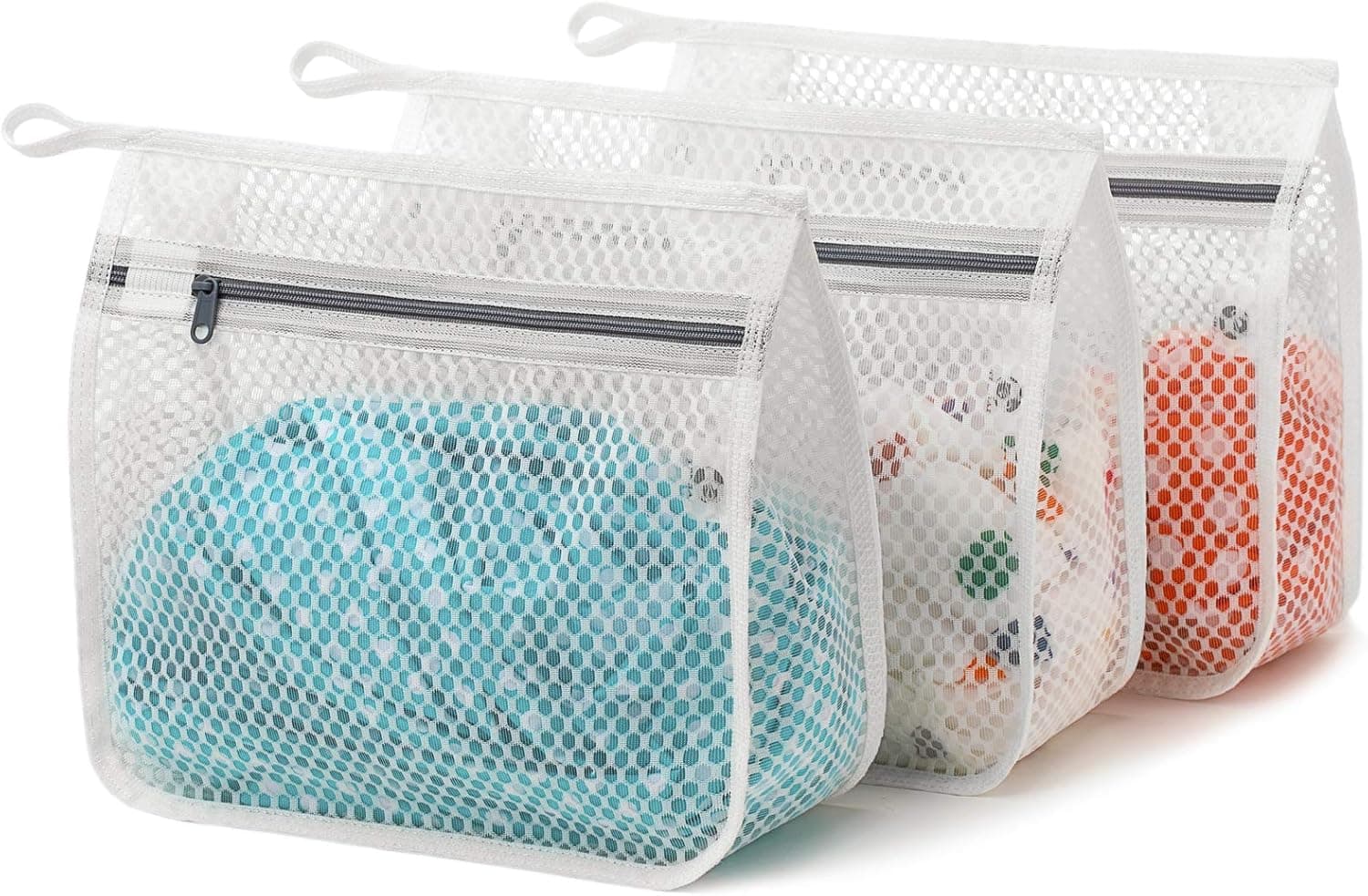 Set of 3 (3 X-Small) Delicates Honeycomb Mesh Laundry Bag, Colour Zipper, Lingerie, Socks, Fine Knitwear, Bra, Baby Products Mesh Wash Bags