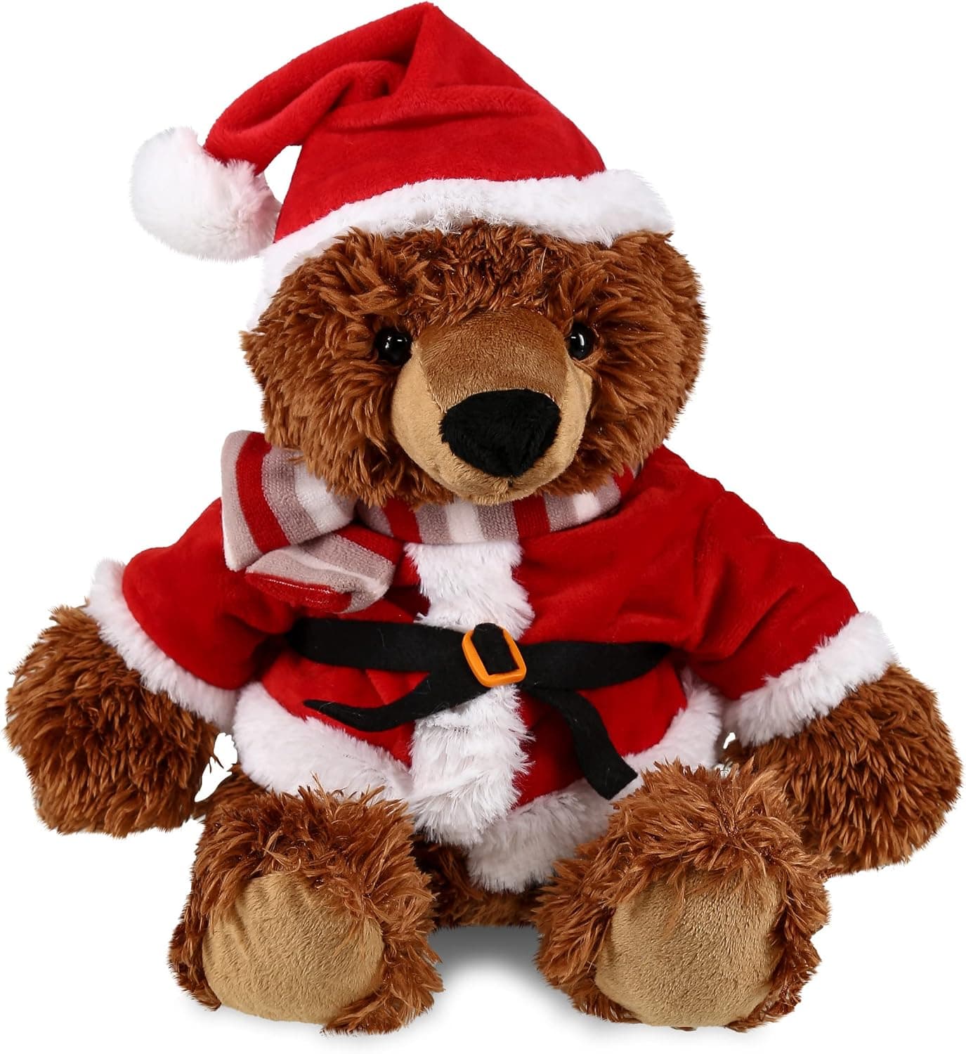 DolliBu Santa Sitting Grizzly Bear Stuffed Animal Plush Toy - Super Soft Teddy Bear Dress Up with Red Santa Claus Outfit, Cute Wildlife Gift, Holiday with Name Personalization - 9 Inch