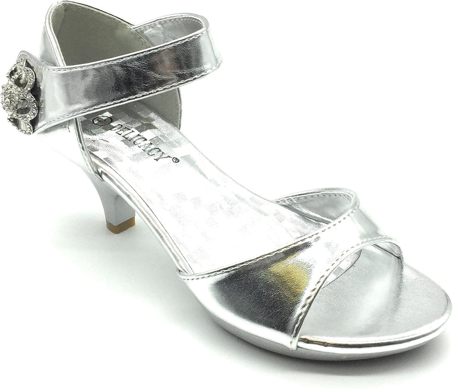 ShoeShoe Angel Collection Womens Strappy Rhinestone Prom Dress Party Evening Wedding Sandal Low Heel Shoes, Silver 9