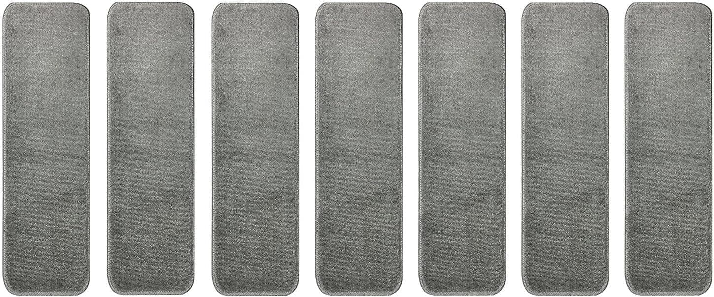 Stair Tread Treads Indoor 7 inch x 24 inch Machine Washable Skid Slip Resistant Carpet Stair Tread Treads Comfy Collection (Set of 7, Grey)