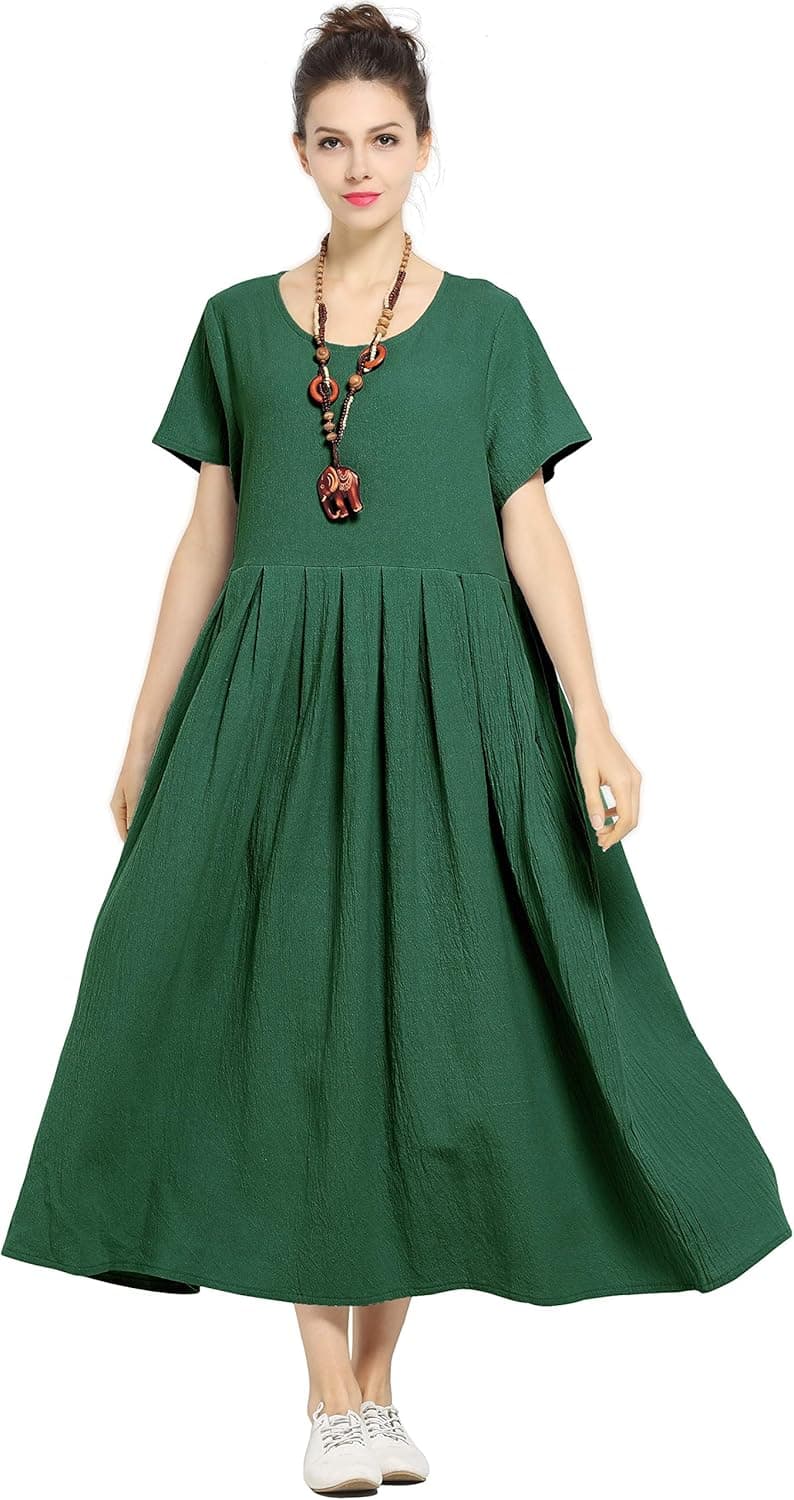 Anysize Women's Soft Linen Cotton Loose Spring Summer Dress Plus Size Dress F122A X-Large Jasper