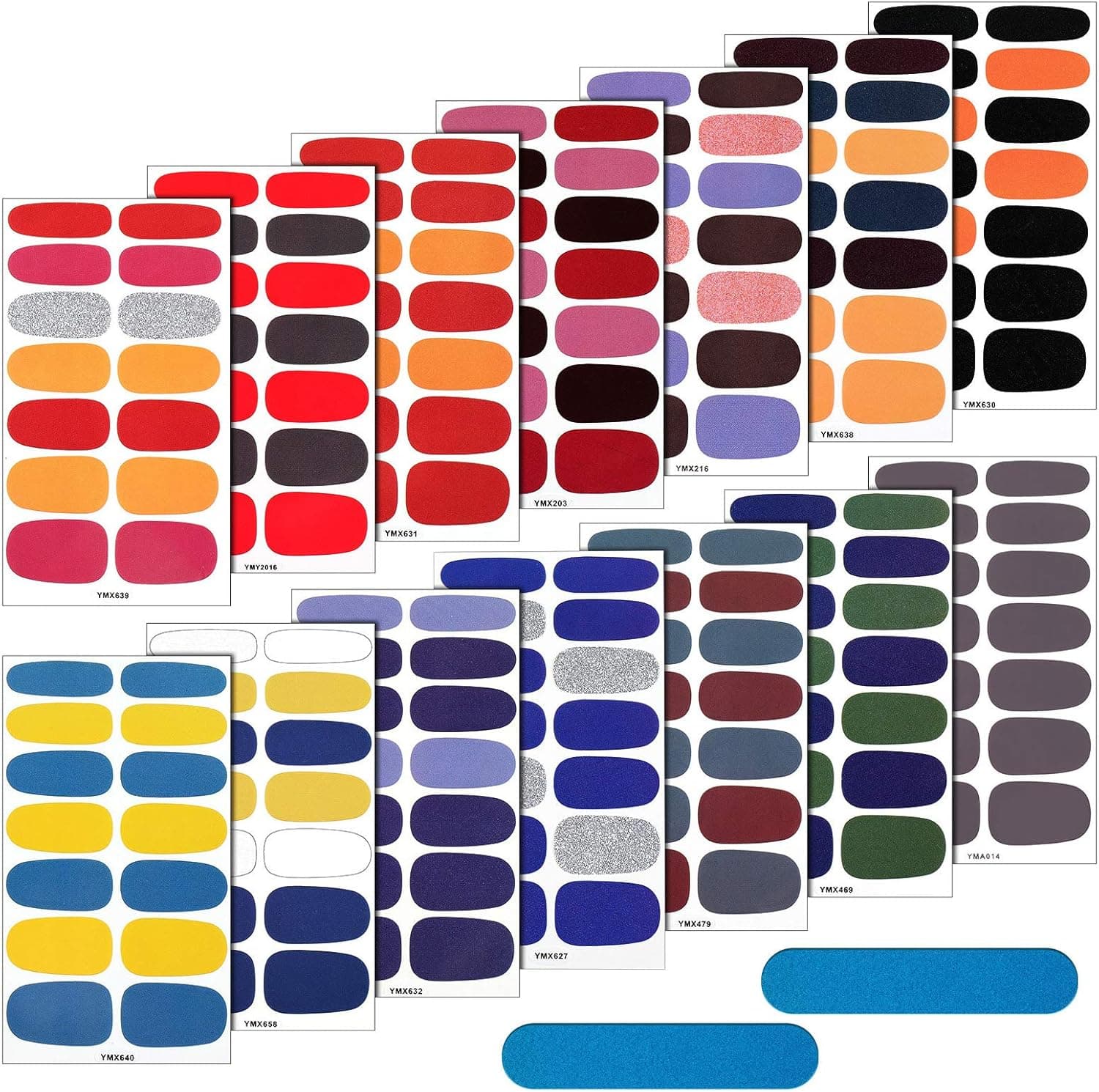 14 Sheets Deep Color Series Full Wraps Nail Polish Stickers Self-Adhesive Nail Art Decals Strips Solid Color Full Cover Nail Wraps Stickers with 2 Nail Files for Women Girls DIY Nail Art Decorations