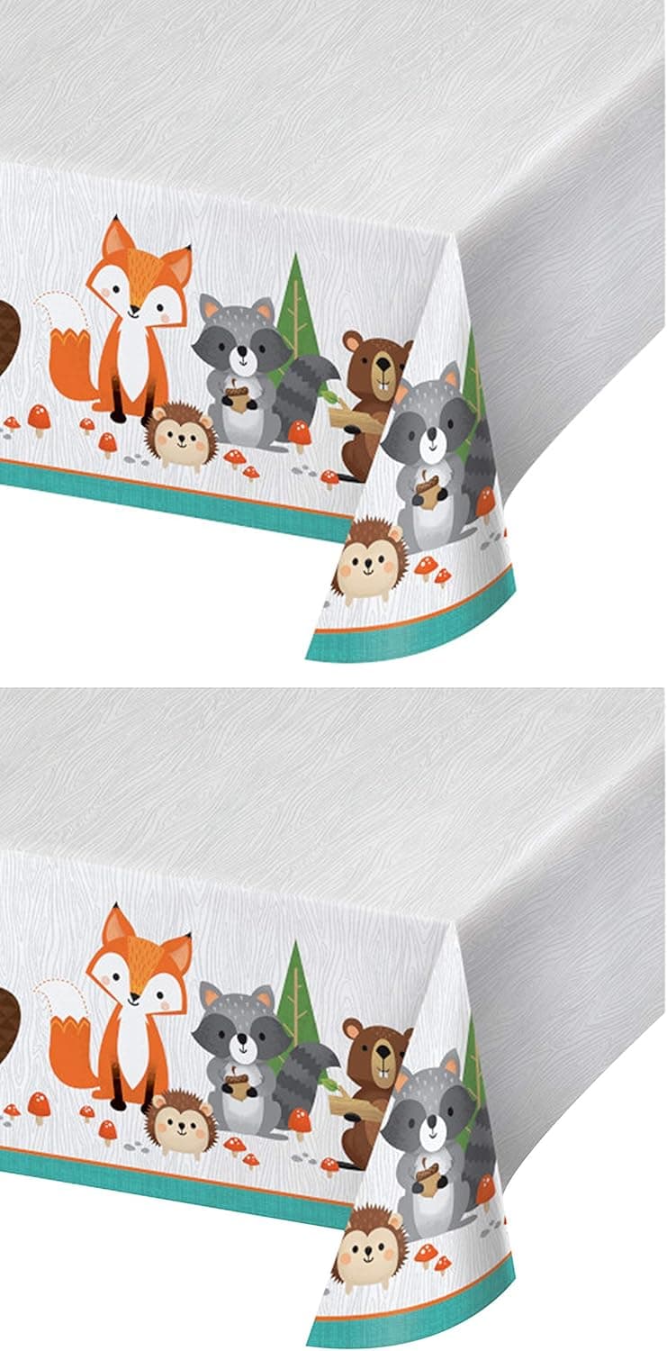 Sunnyout Wild One Woodland Safari Party Tablecloth & Party Planning Guide - Set of 2 Plastic Table Covers - Animal Theme Decoration for Kids Event, Boys & Girls Birthday - Zoo Themed Supplies - 54x102
