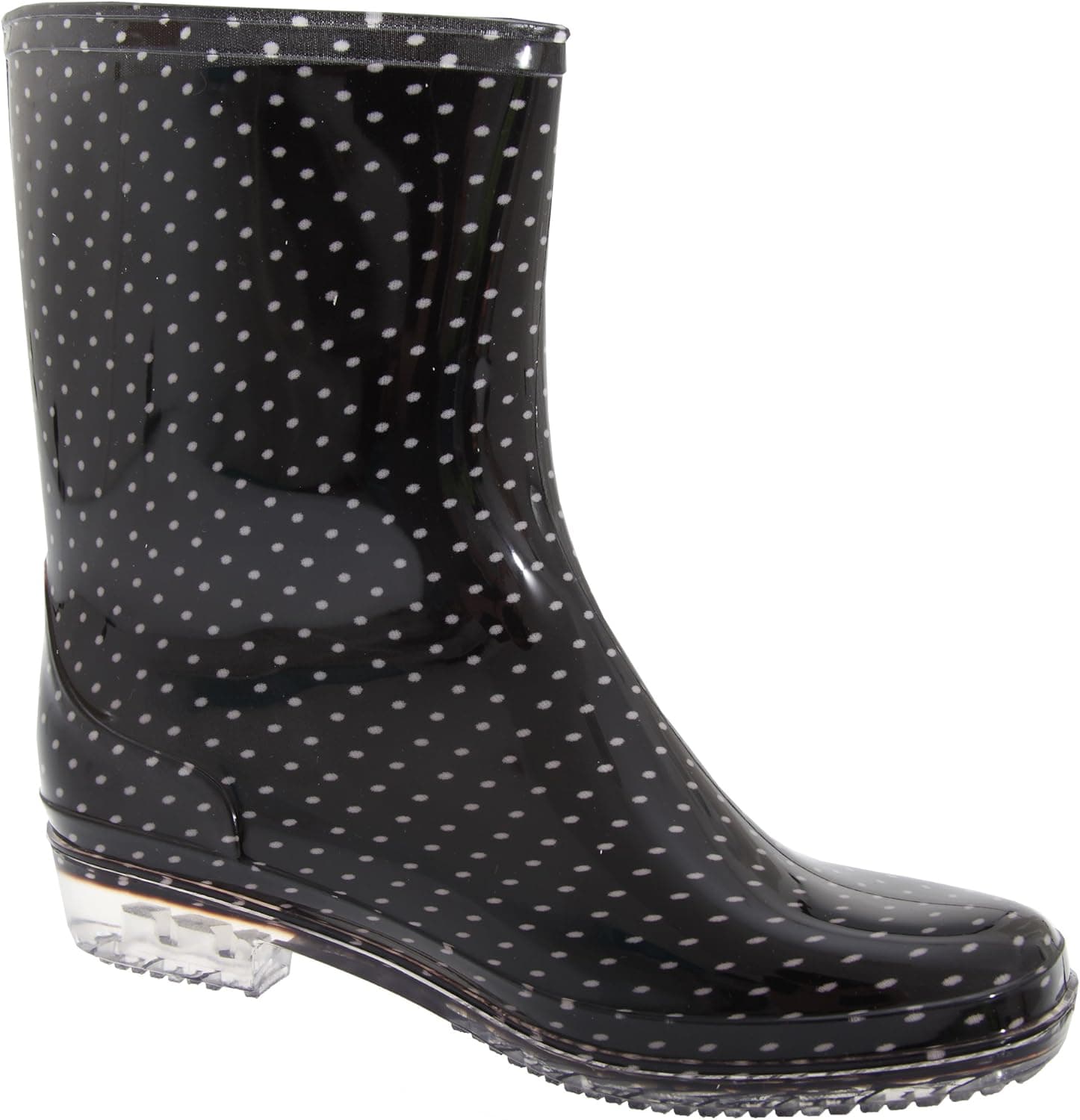 Womens/Ladies Short Polka Dot Print PVC Wellington Boots