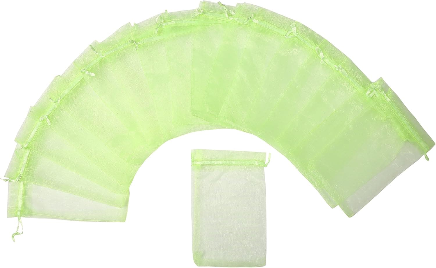 ZUUC Colorful Organza Drawstring Pouch Bag, 6''W x9 L, Pack of 50 (Fluorescent Green)