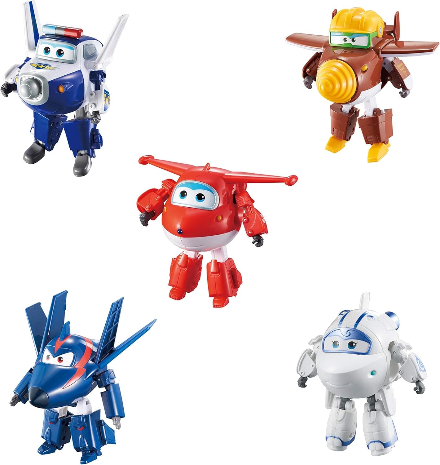 Super Wings - 5" Transforming 5-Pack Jett, Paul, Todd, Astra and Agent Chase | Airplane Toys Action Figures | Preschool Toy Plane for 3 4 5 Year Old Boys and Girls | Birthday Gifts for Kids , Red